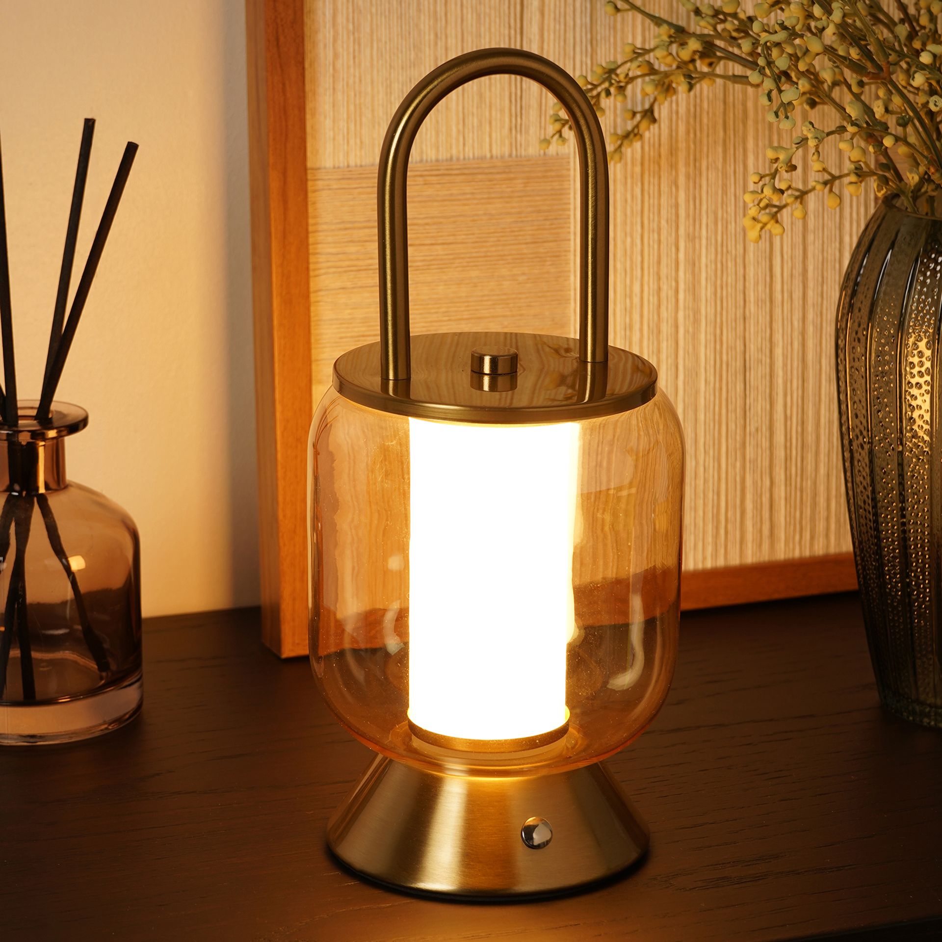 Hestia Bronze USB LED Touch Lamp - Lantern Style