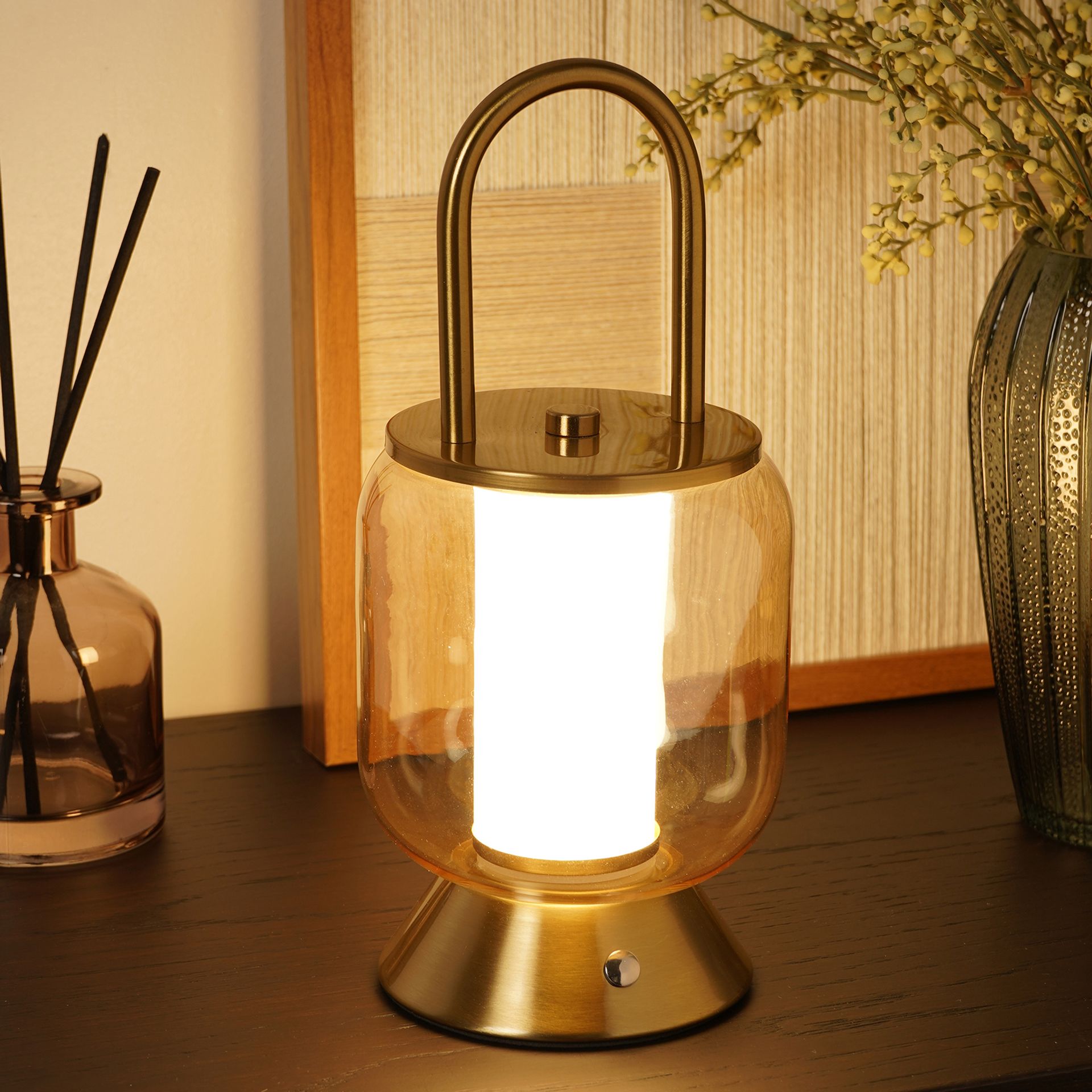 Hestia Bronze USB LED Touch Lamp - Lantern Style