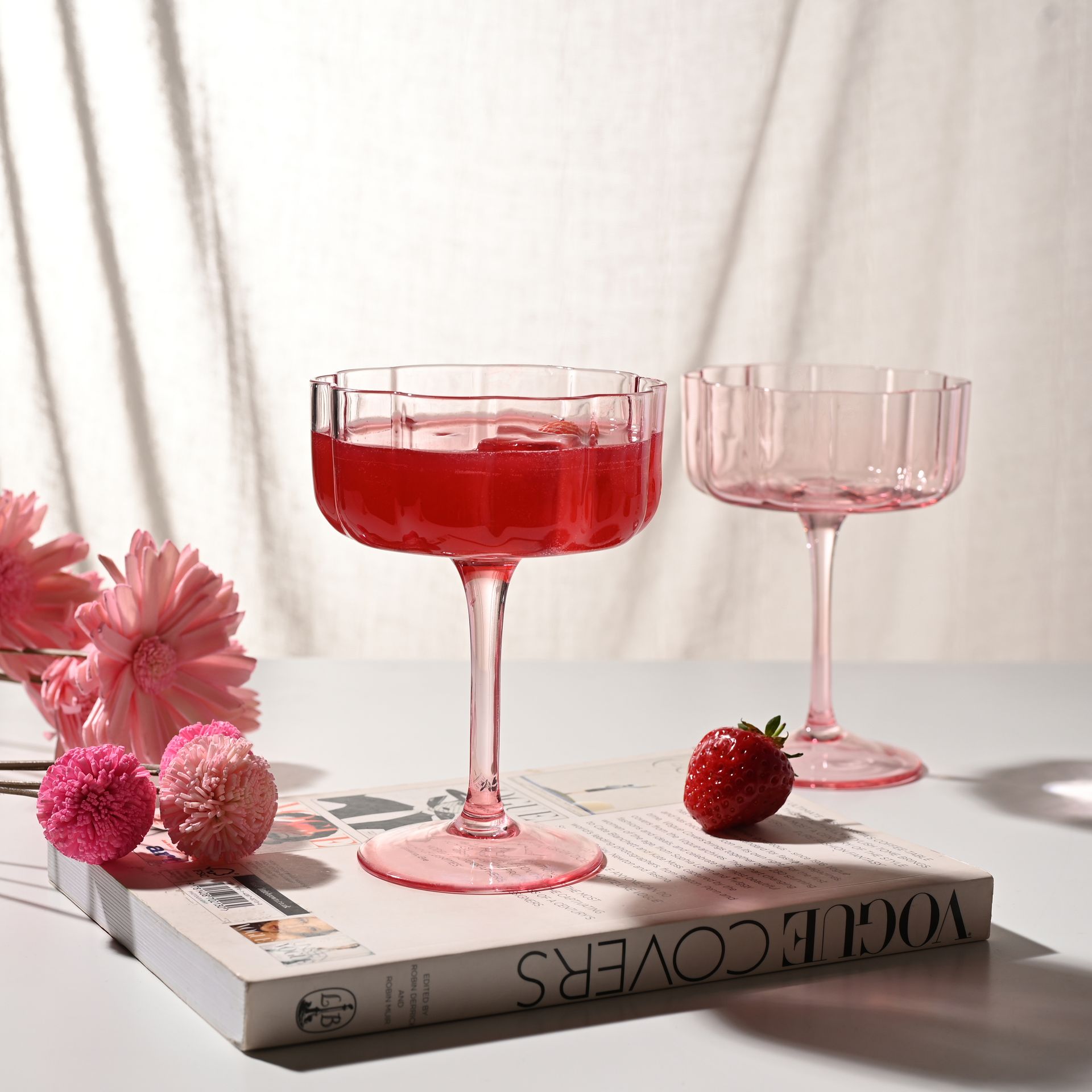 Set Of 2 Hestia Bright Pink Scalloped Martini Glass