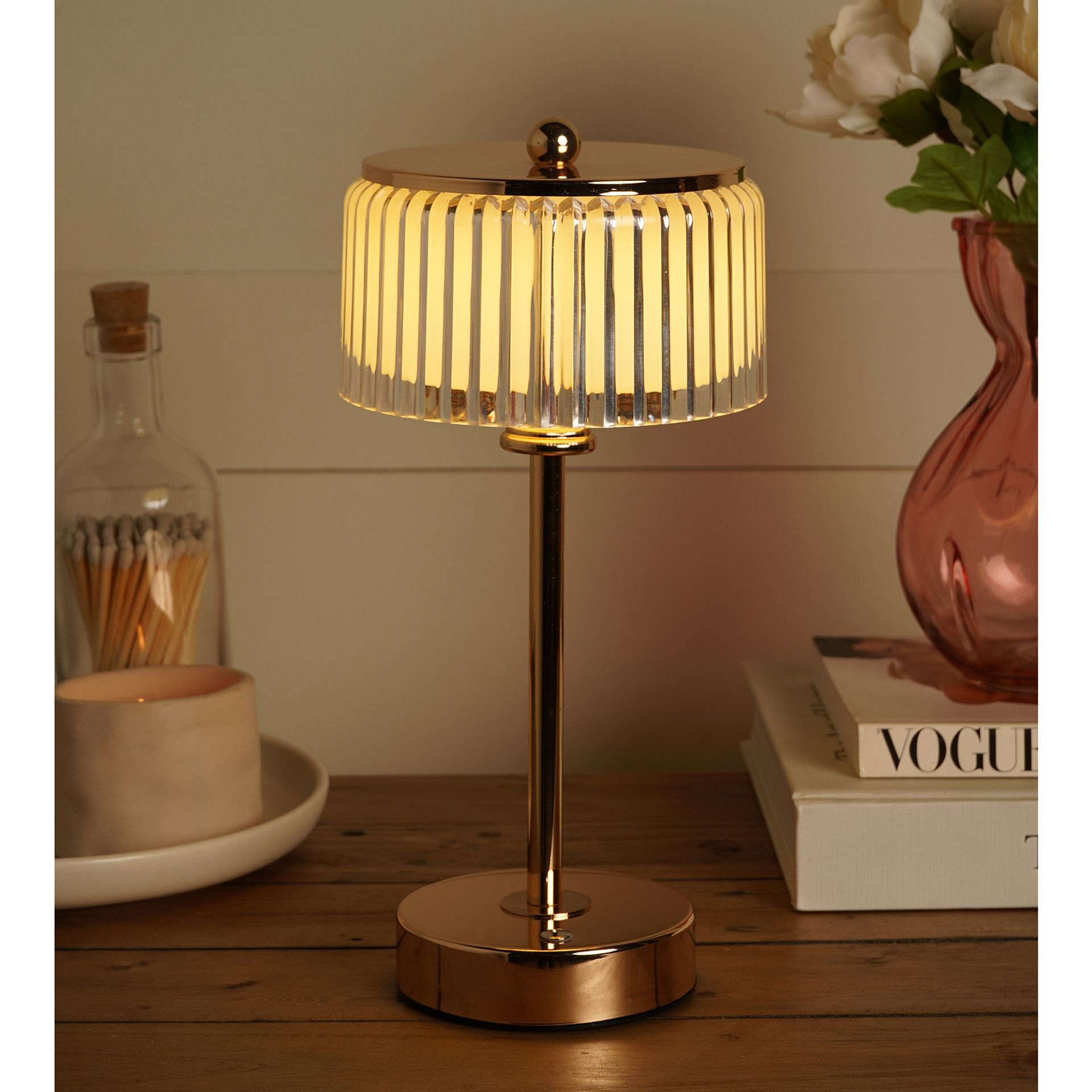 Hestia Crystal USB LED Touch Table Lamp with Gold Base & Trim