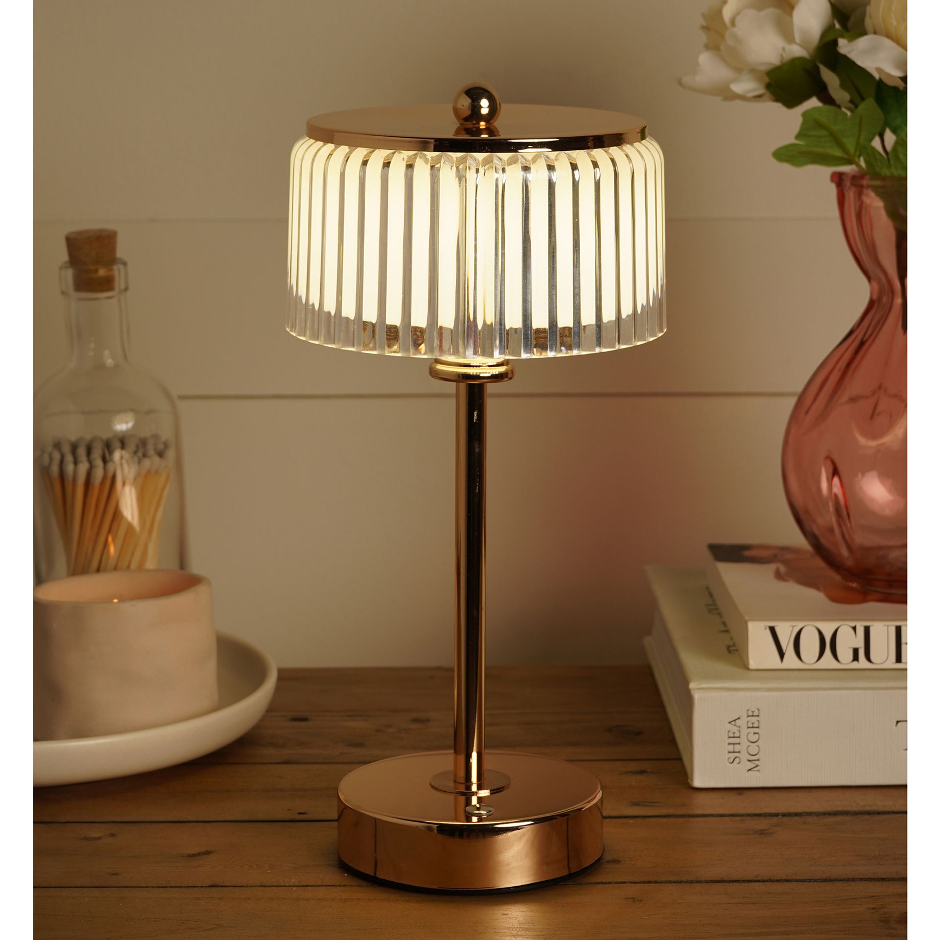 Hestia Crystal USB LED Touch Table Lamp with Gold Base & Trim