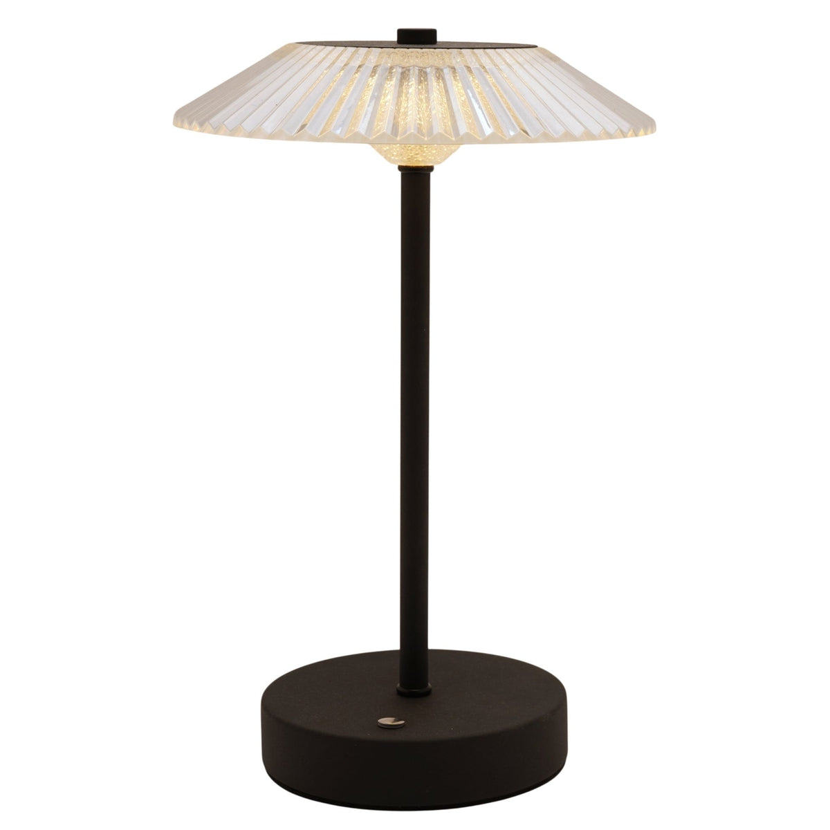 Hestia Black Ribbed Glass USB LED Touch Table Lamp