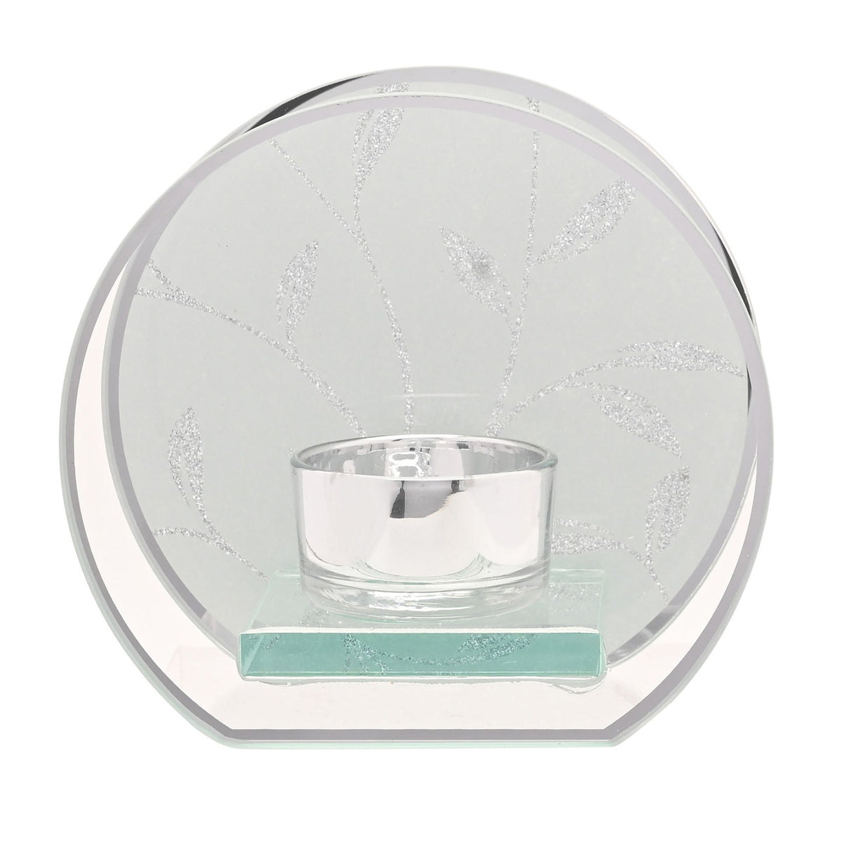 Hestia Glitter Leaf Design Single Tealight Holder