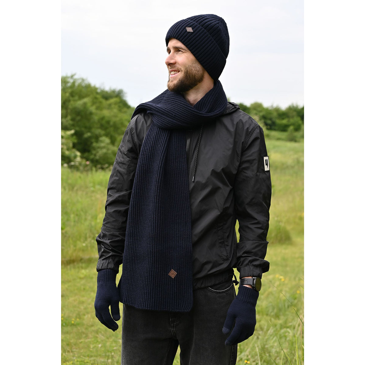 Harvey Makin Layers Hat, Gloves and Scarf Gift Set - Navy Blue