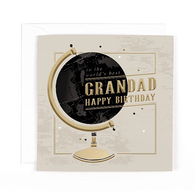 Grandad Birthday Card - Globe Charcoal