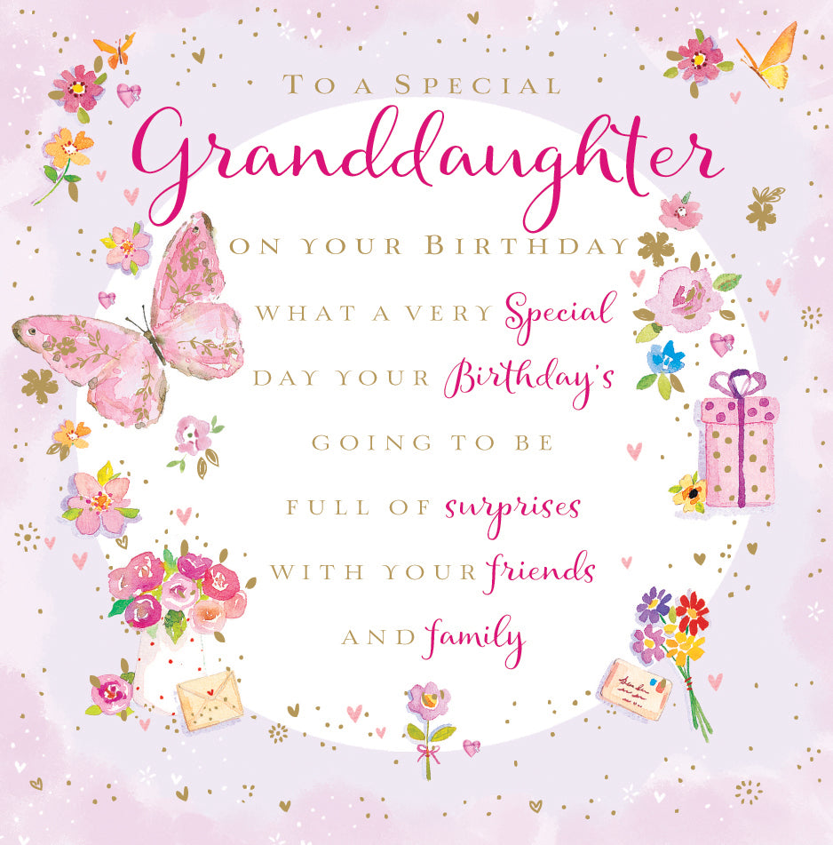 Granddaughter Birthday Card - Flower and Butterfly