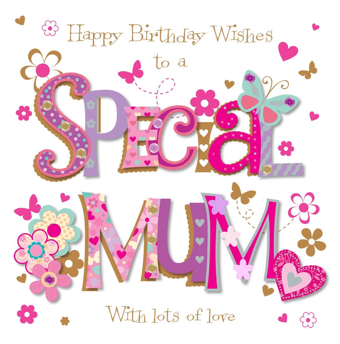 Special Mum Birthday Card - Flower and Butterfly Large