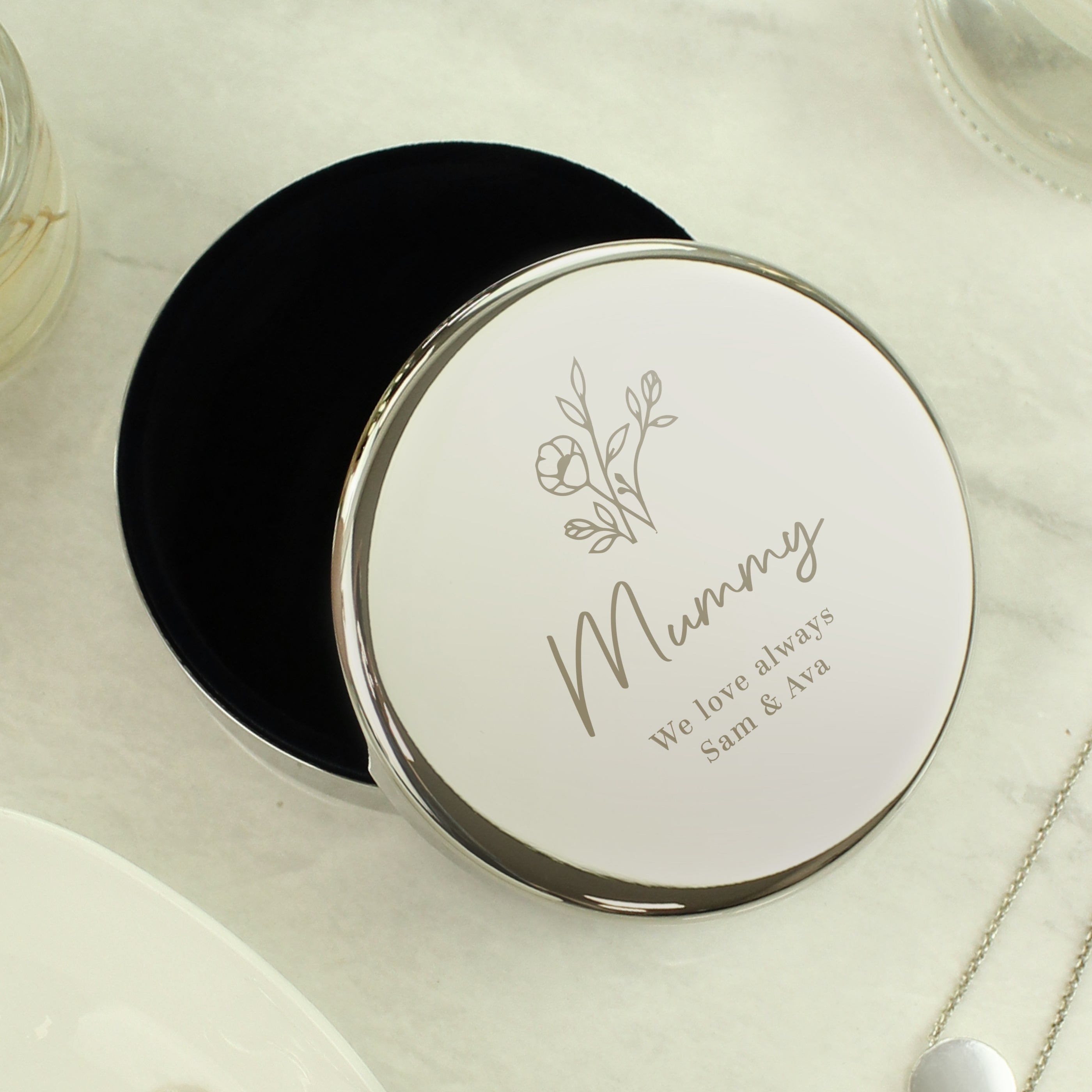 Personalised Floral Round Trinket Box