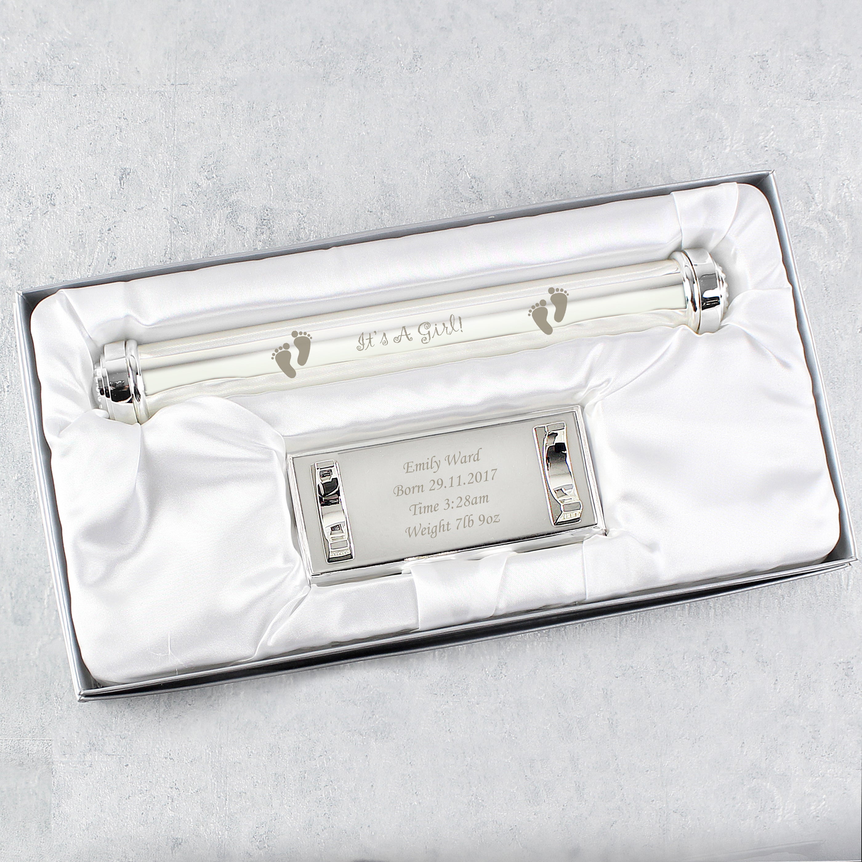 Personalised Its A Girl Silver Plated Certificate Holder