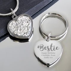 Personalised #Bestie Heart Keyring
