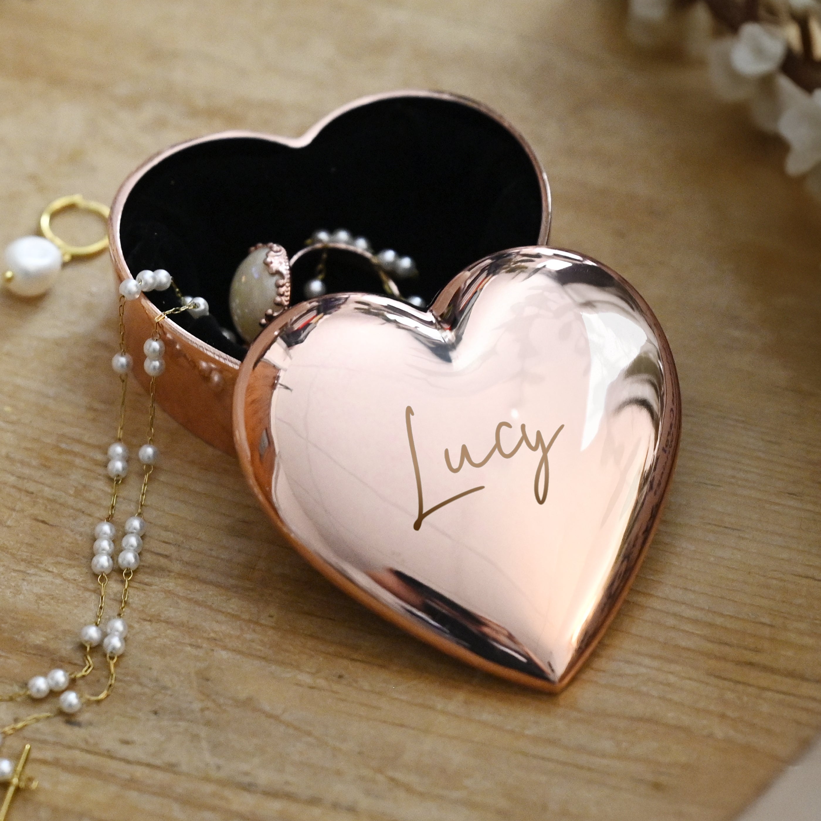 Personalised Engraved Rose Gold Heart Trinket Box