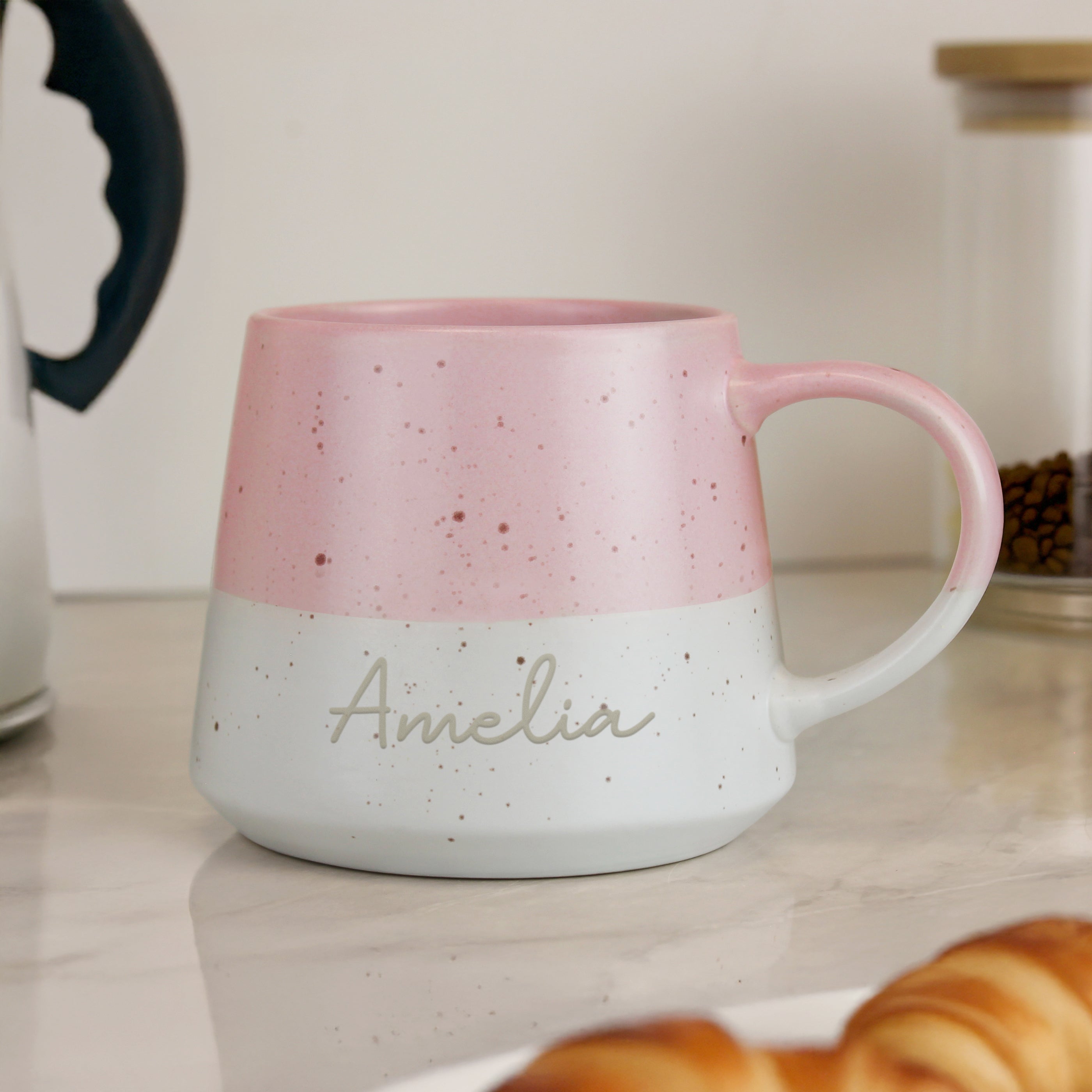 Personalised Name Pink Speckled Ceramic Mug