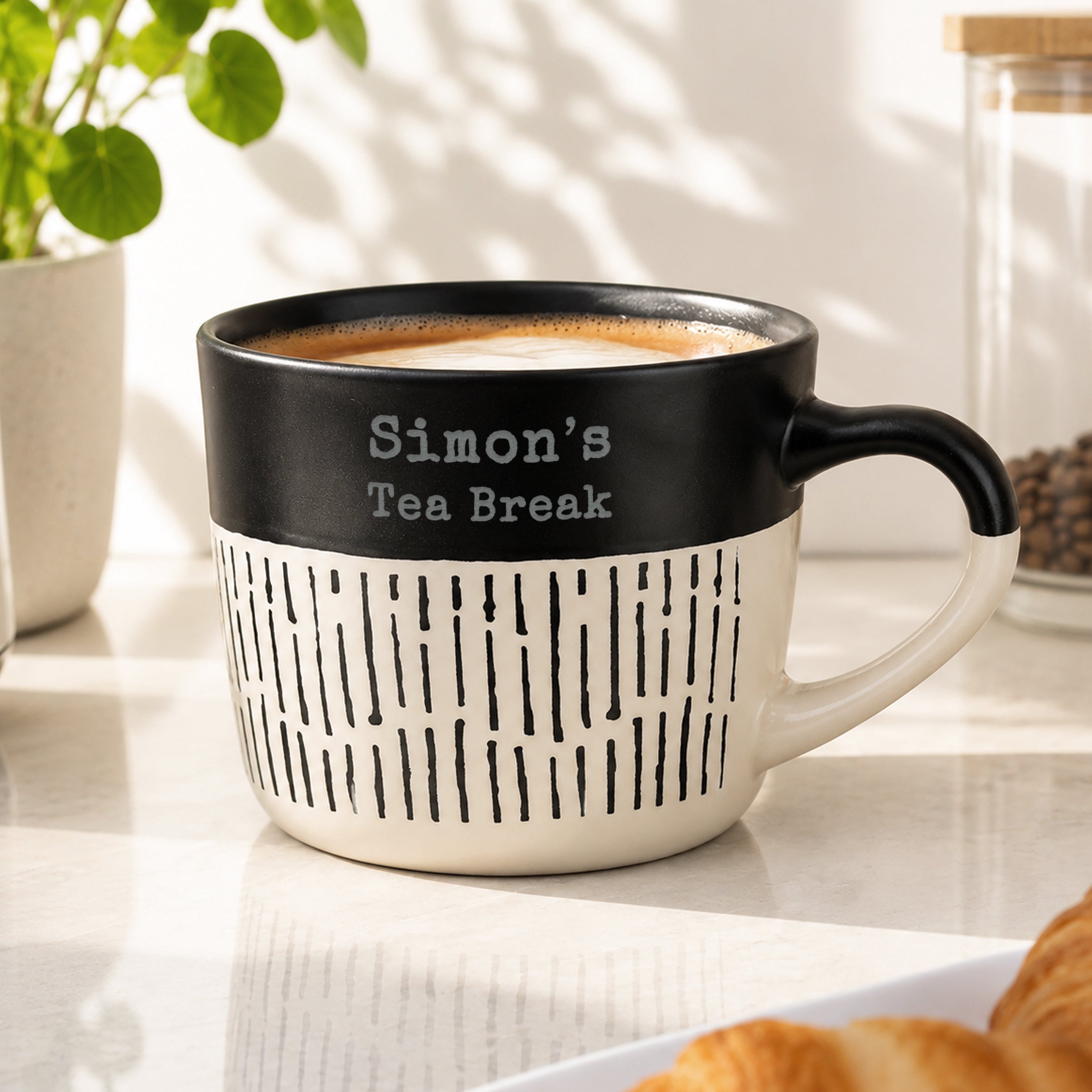 Personalised Message Black Dipped Dash Ceramic Mug