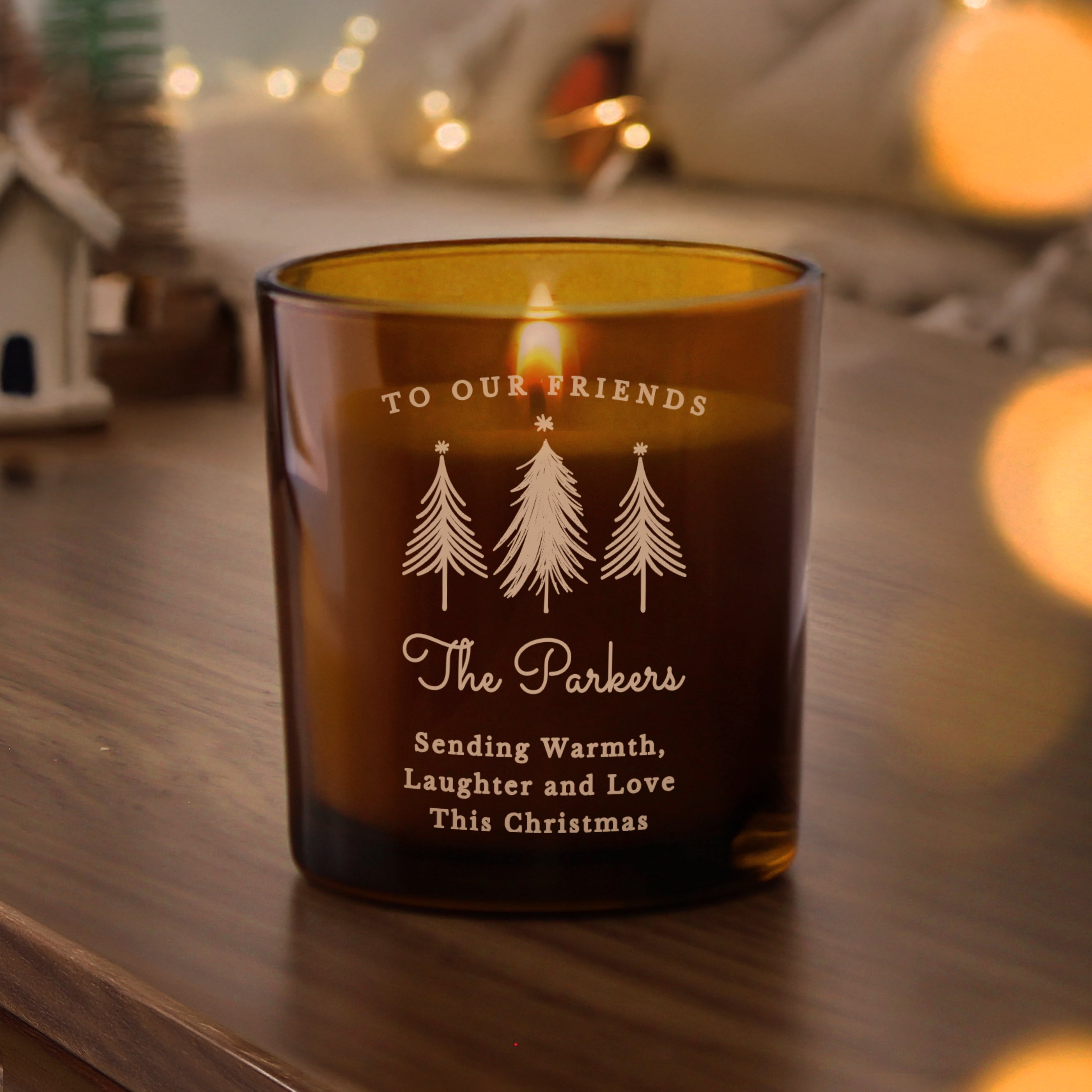 Personalised Christmas Tree Amber Glass Candle