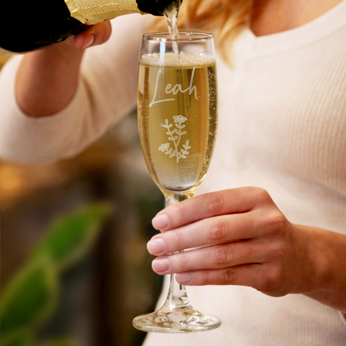 Personalised Flower Motif Flute Glass