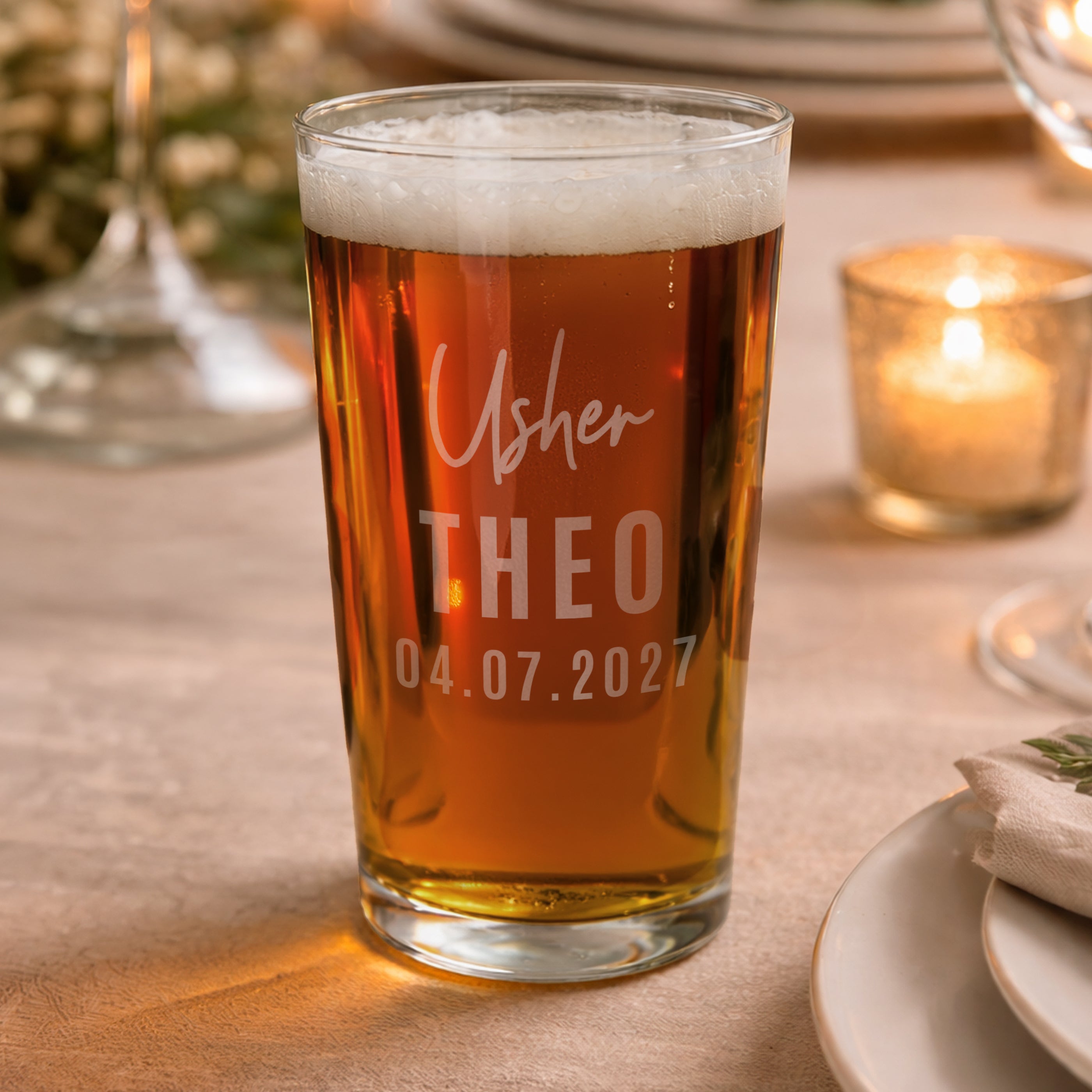 Personalised Usher Elegant Pint Glass