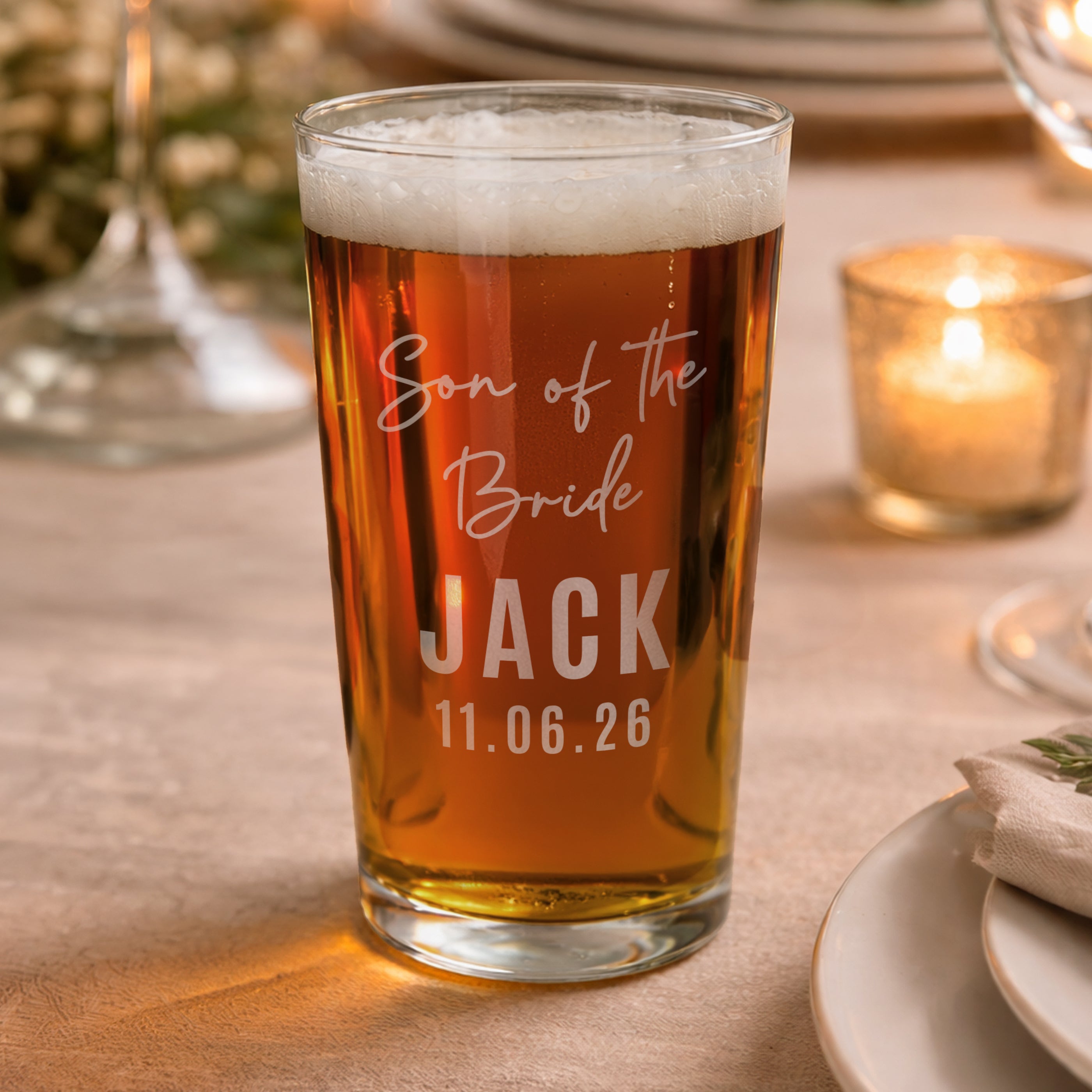 Personalised Wedding Elegant Pint Glass