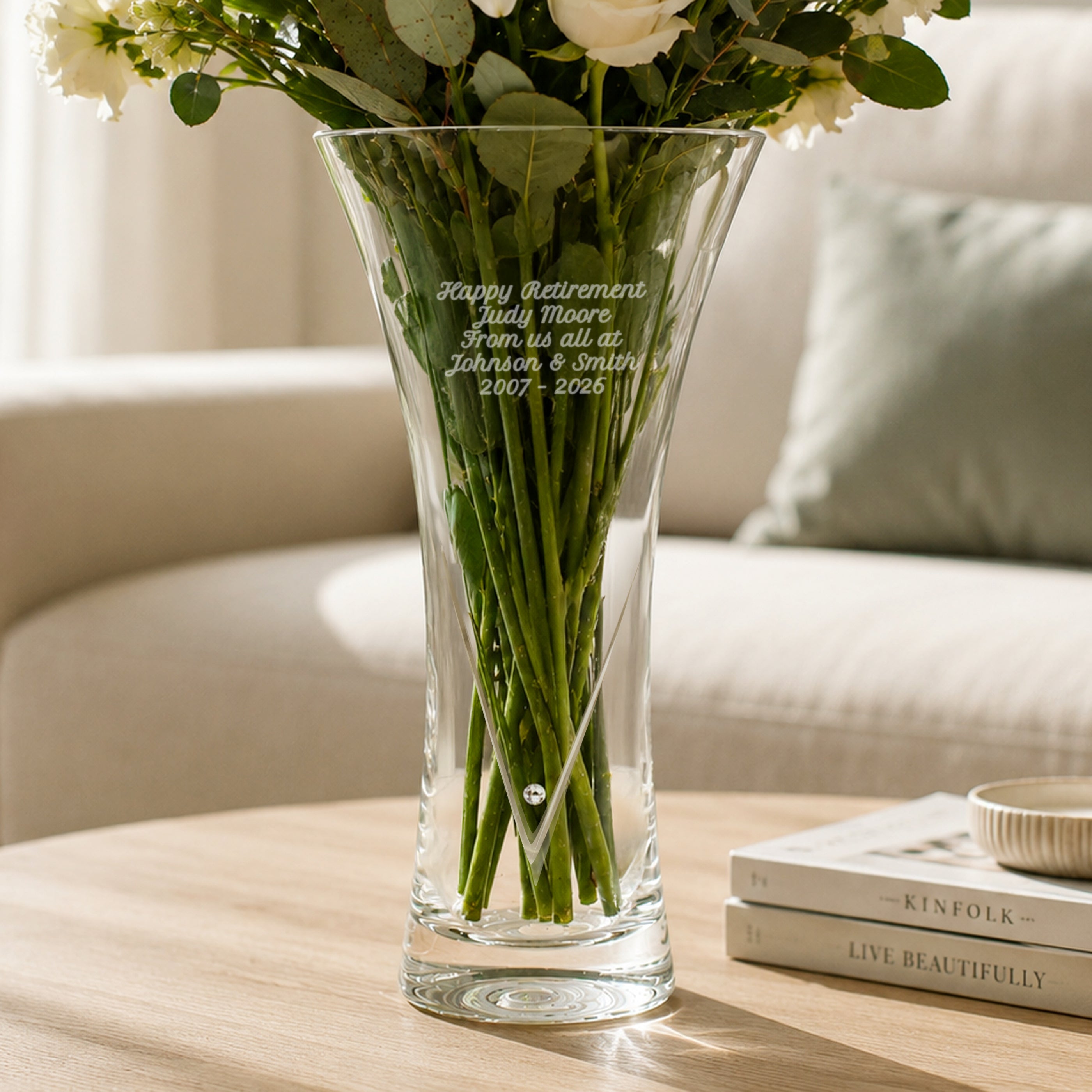 Personalised Large Hand Cut Diamond Effect Heart Vase