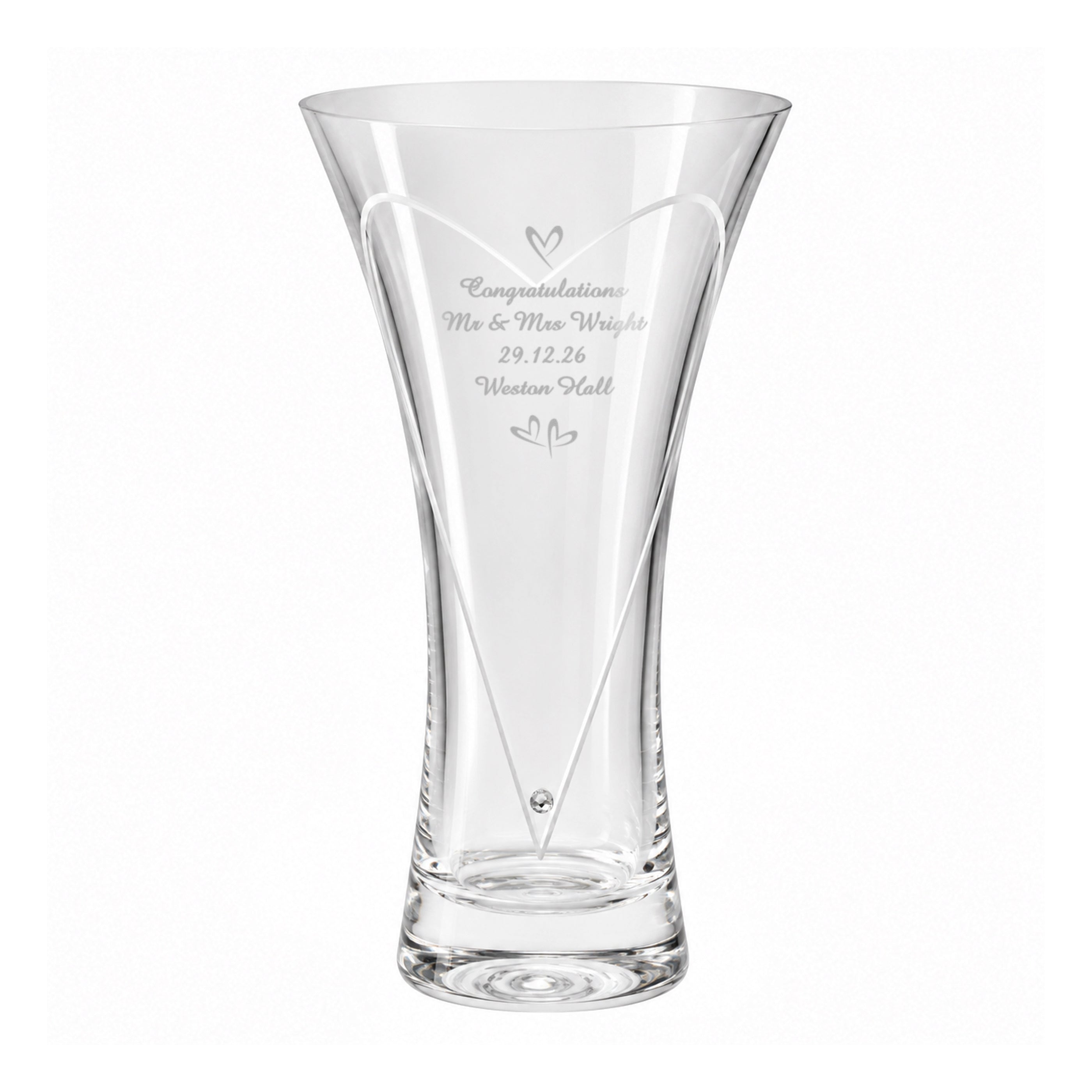 Personalised Large Hand Cut Little Hearts Diamond Effect Vase