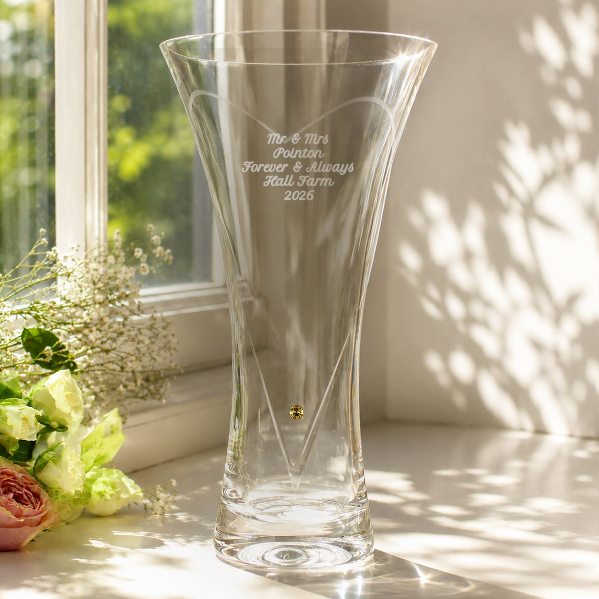 Personalised Large Hand Cut Gold Diamond Effect Heart Vase