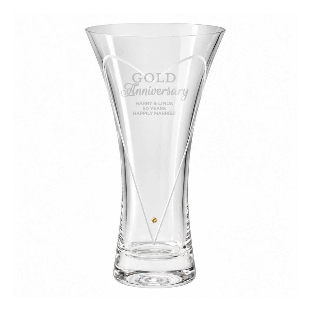 Personalised Gold Anniversary Large Hand Cut Diamond Effect Heart Vase