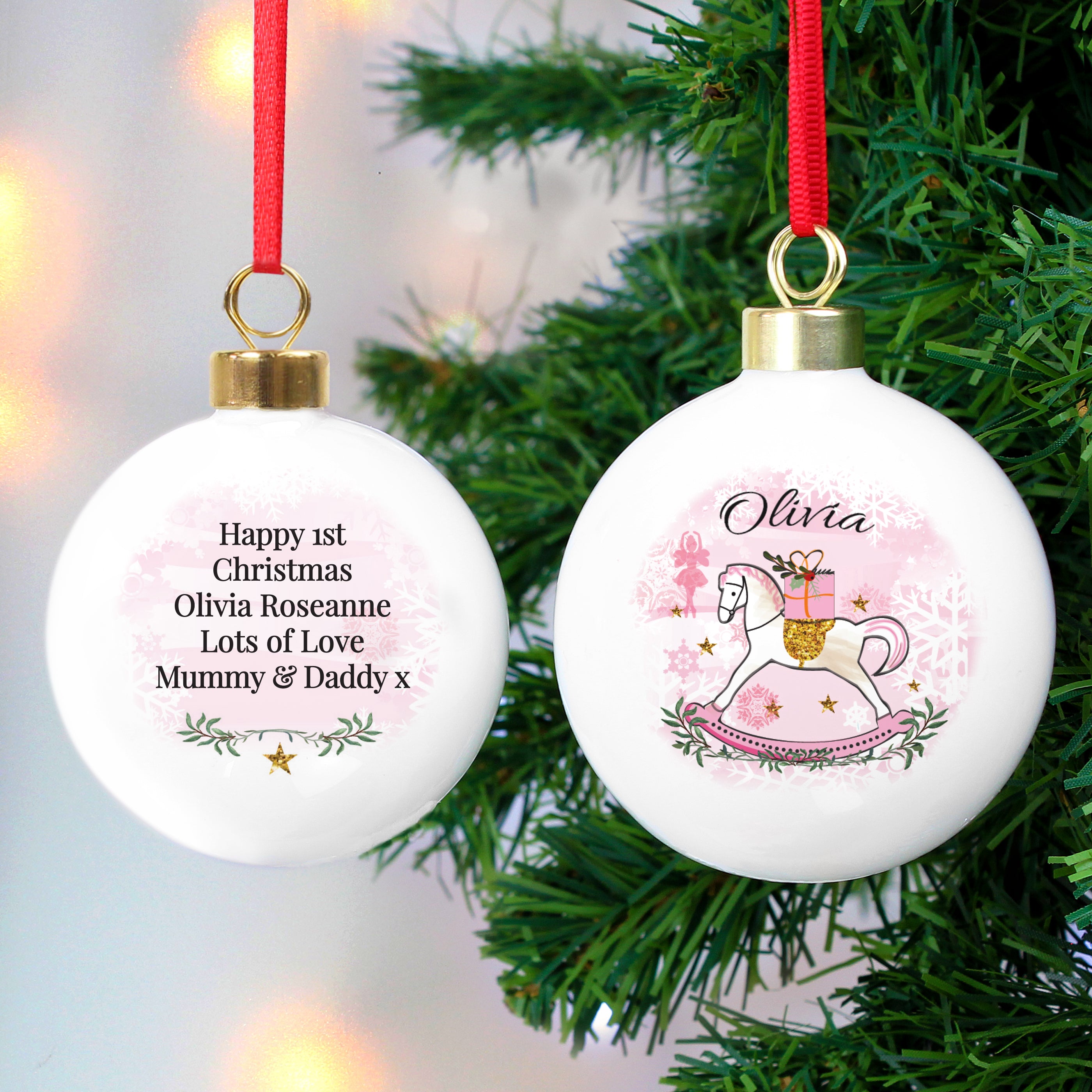 Personalised Pink Rocking Horse Bauble