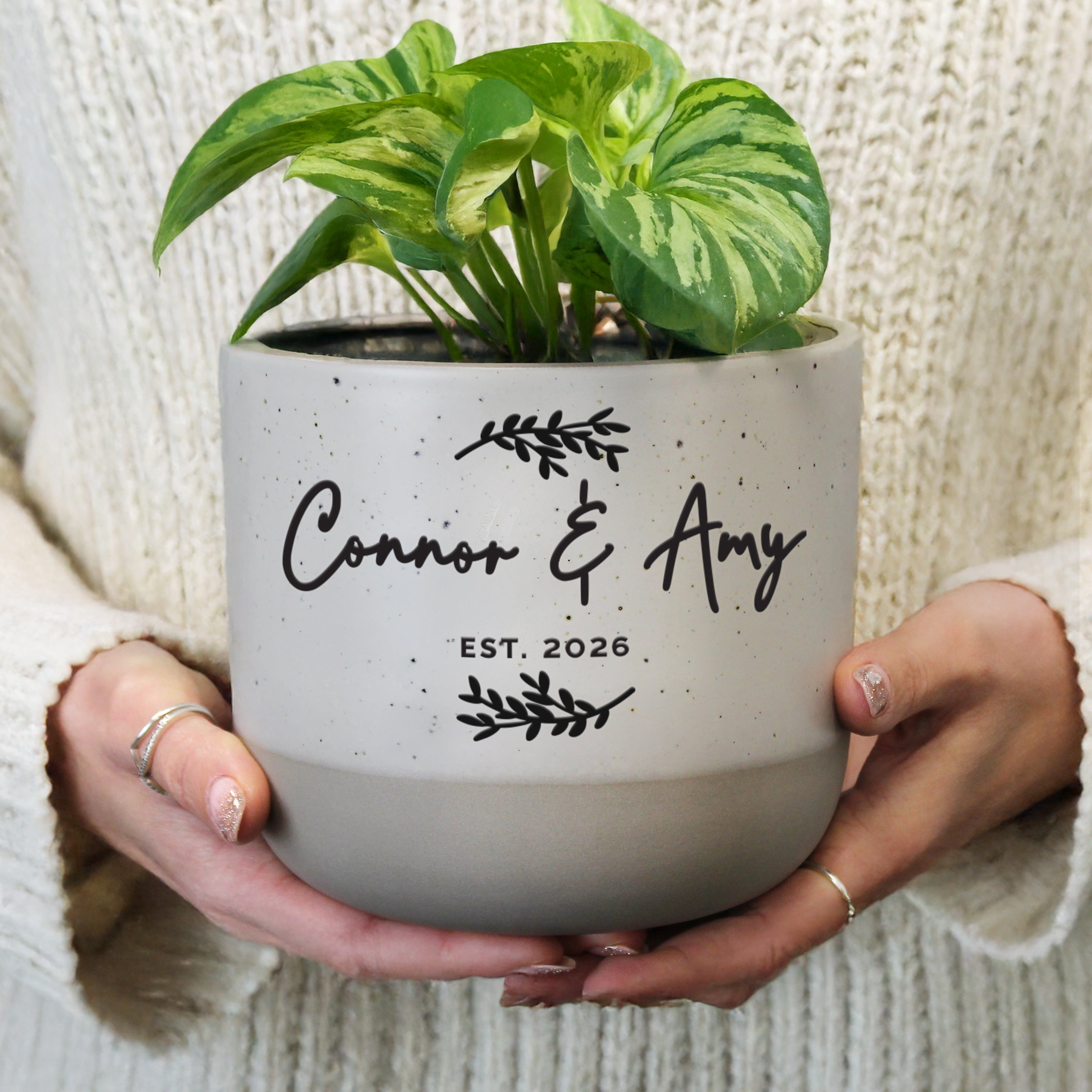 Personalised Botanical Flecked Plant Pot