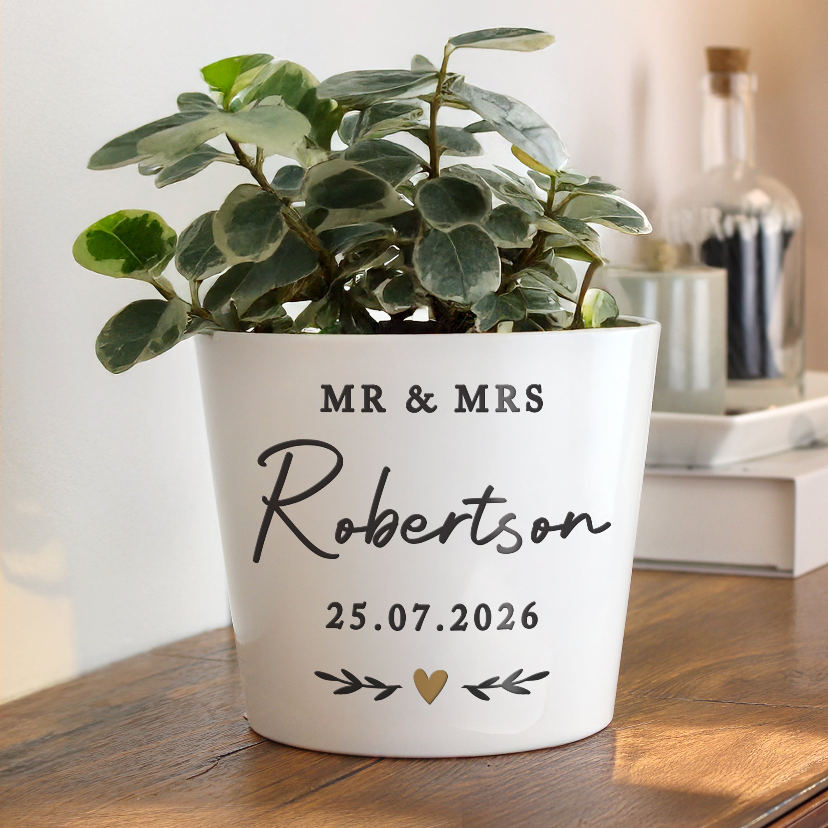 Personalised Gold Heart Large Plant Pot