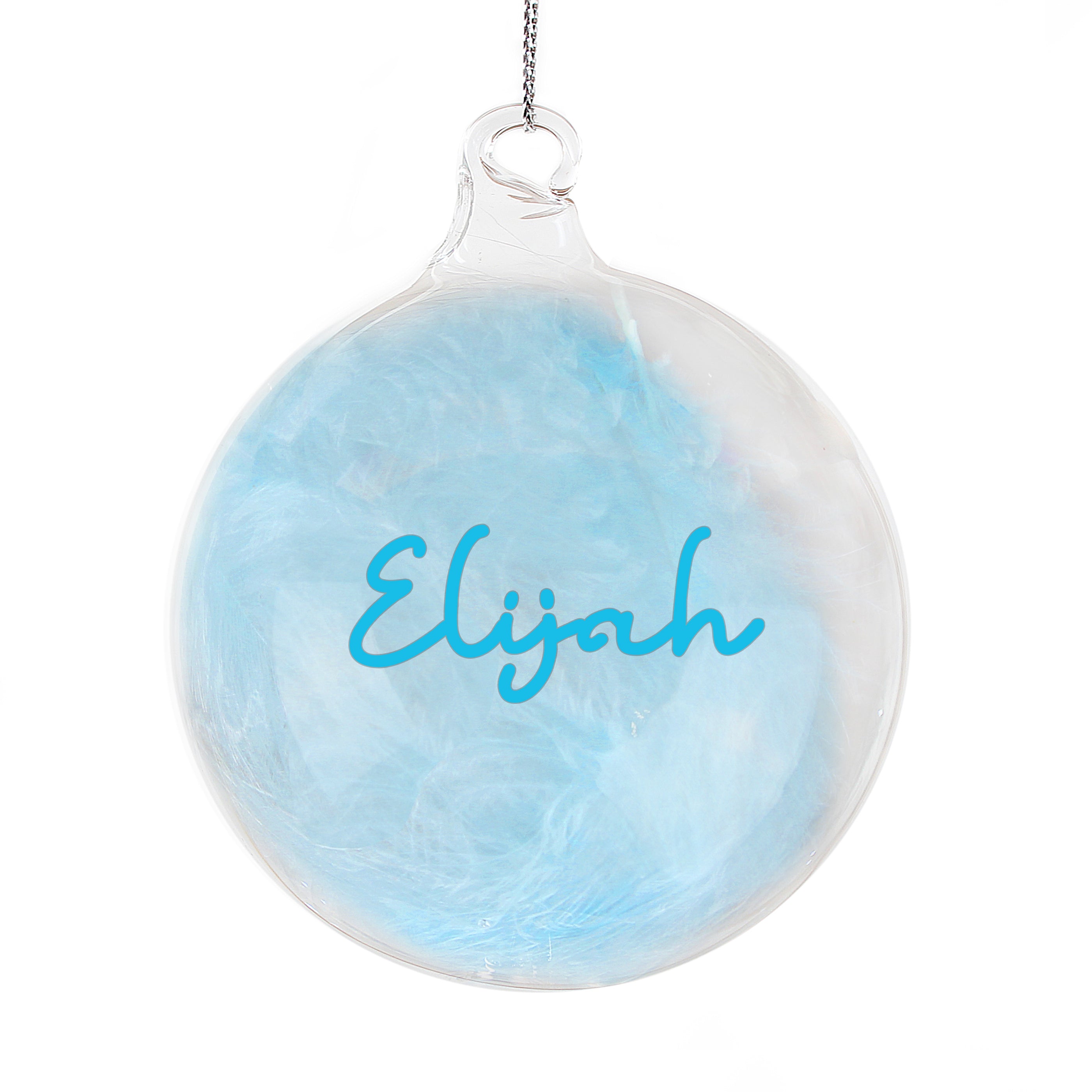 Personalised Blue Feather Bauble