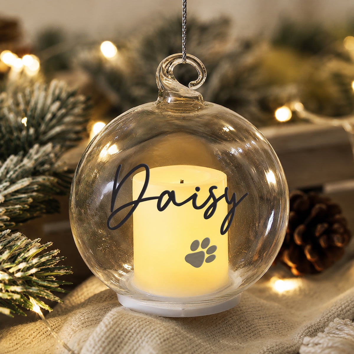 Personalised Pawprint Memorial LED Candle Bauble