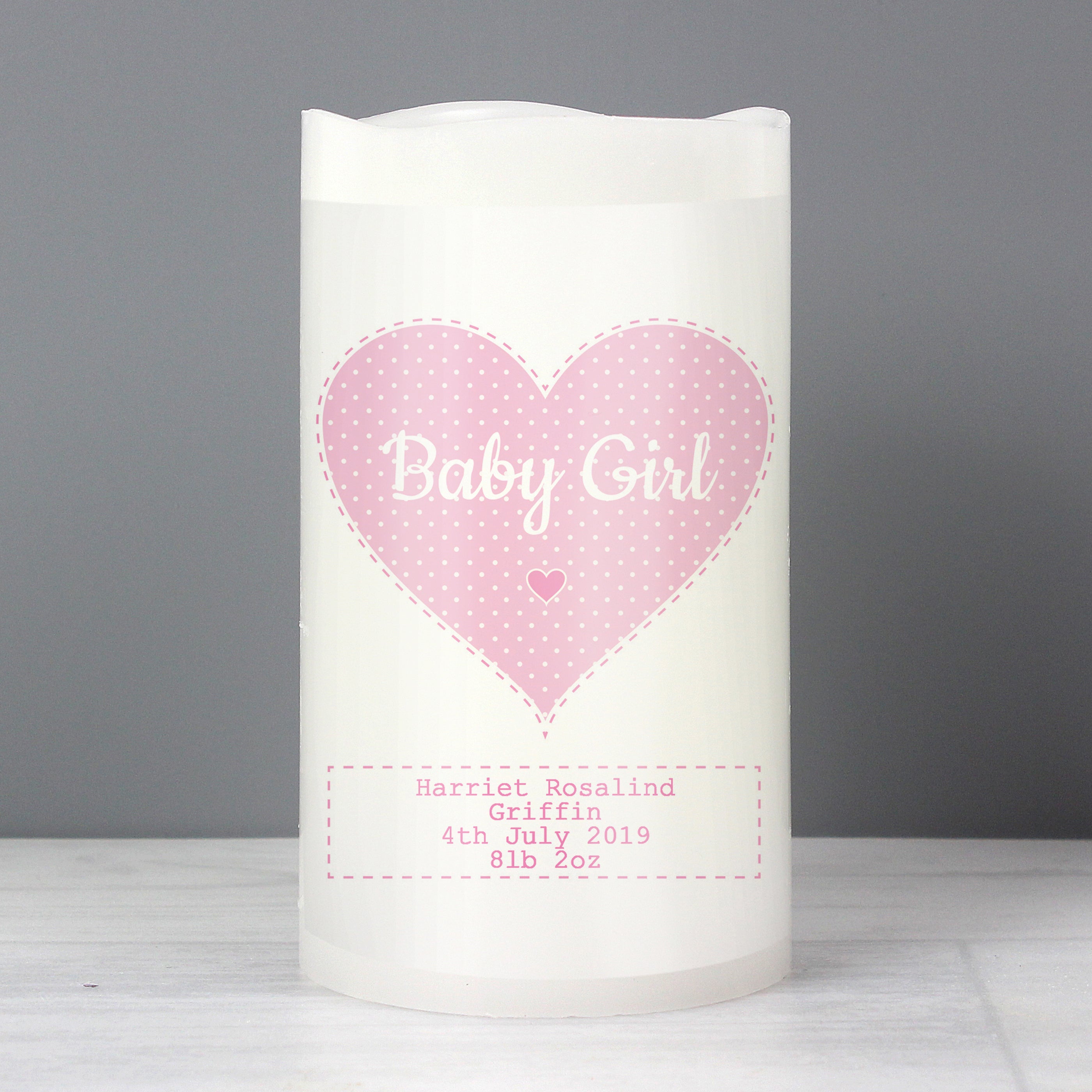 Personalised Stitch & Dot Baby Girl Night Light LED Candle