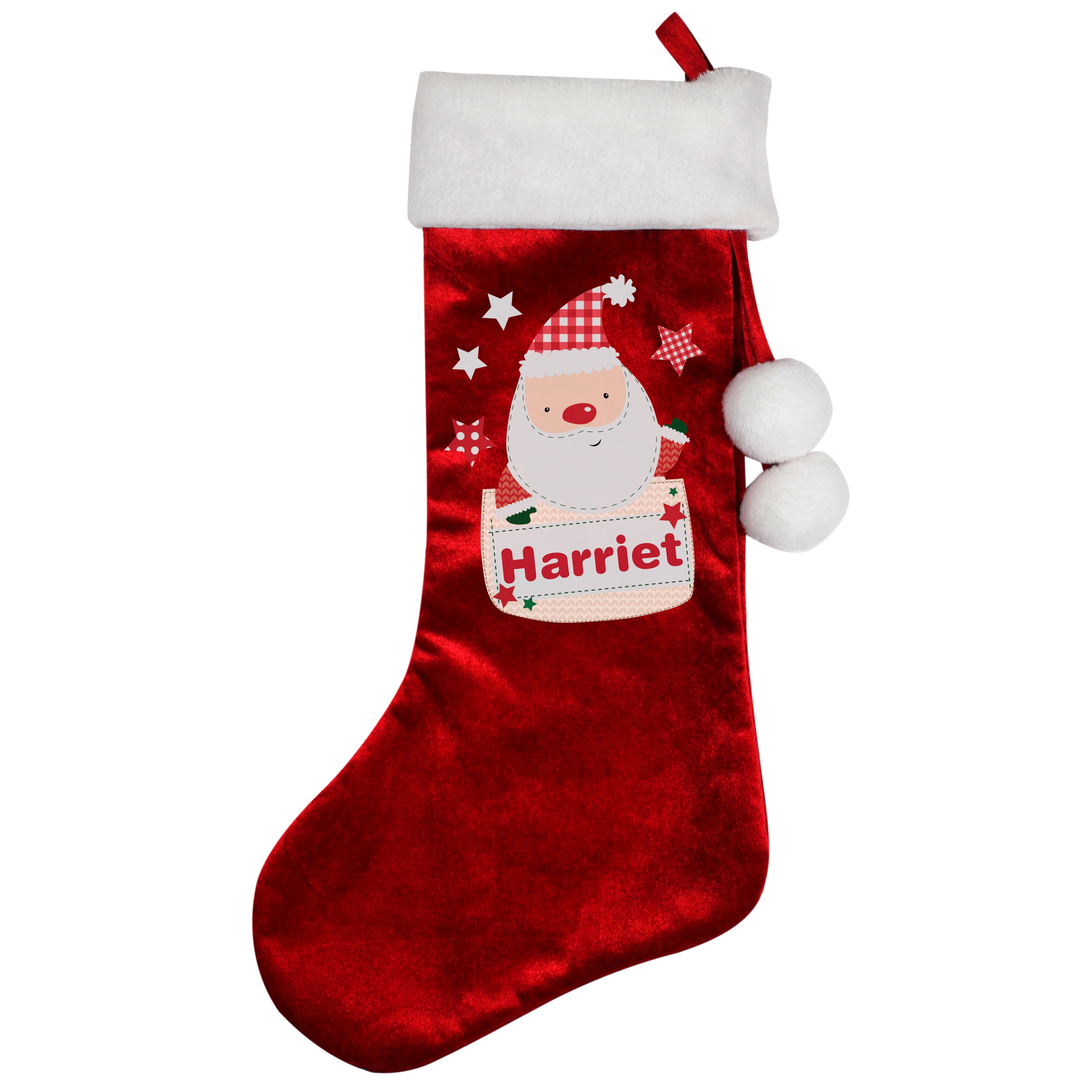 Personalised Pocket Santa Luxury Red Stocking
