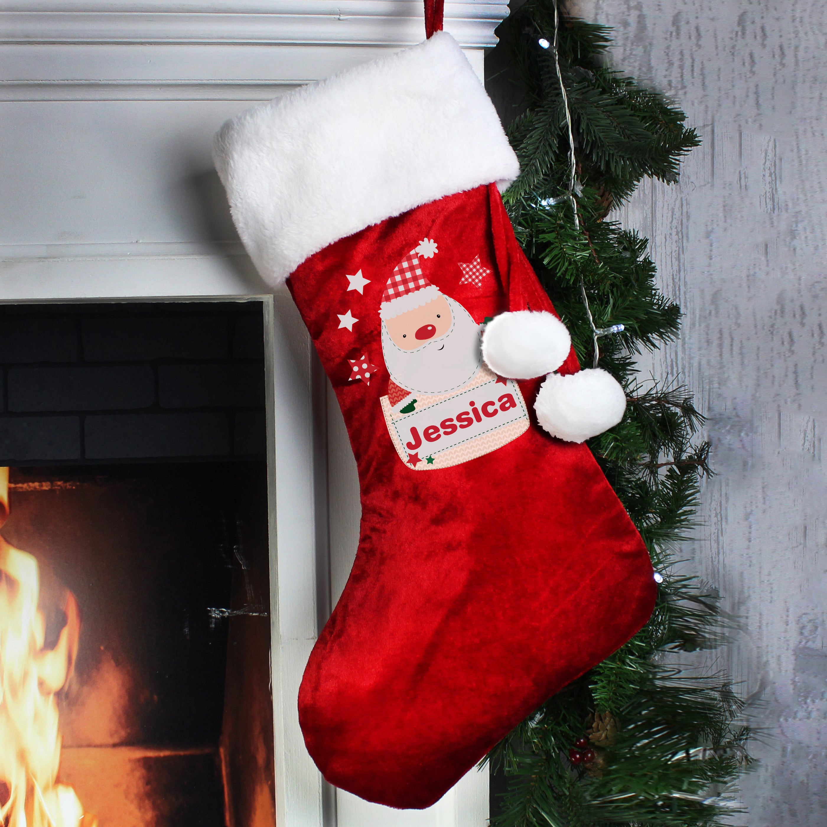 Personalised Pocket Santa Luxury Red Stocking