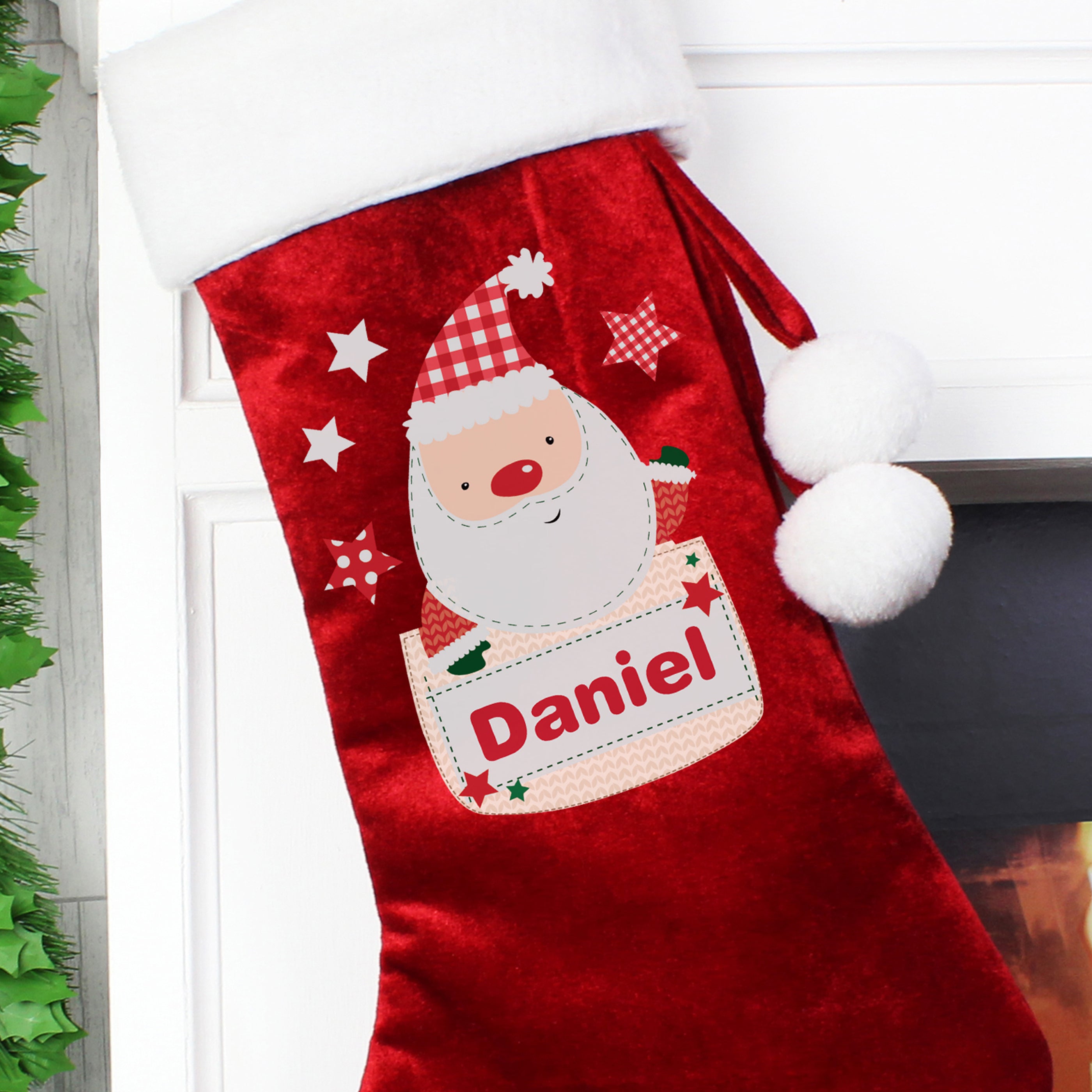 Personalised Pocket Santa Luxury Red Stocking