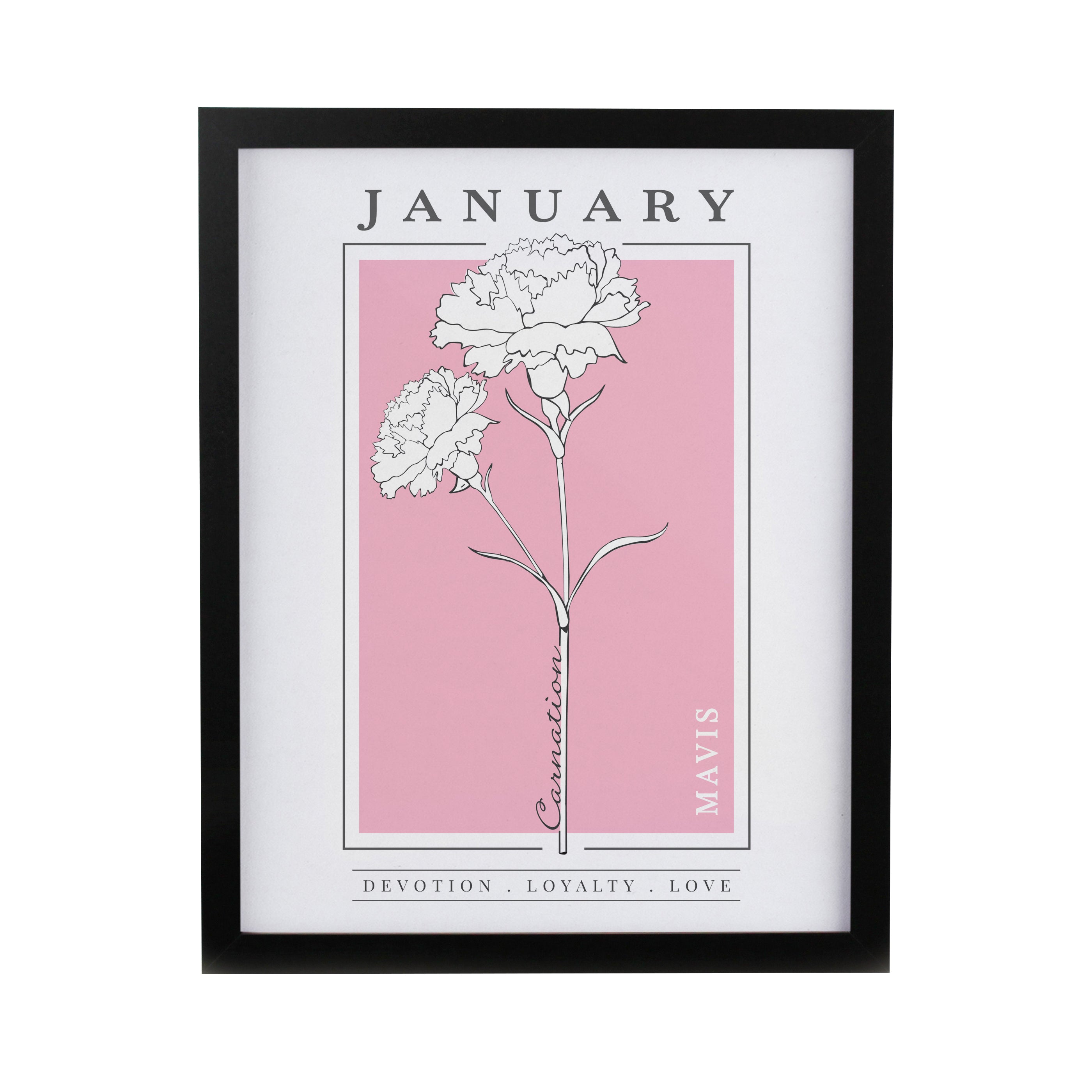 Personalised Birth Flower Black Poster Frame