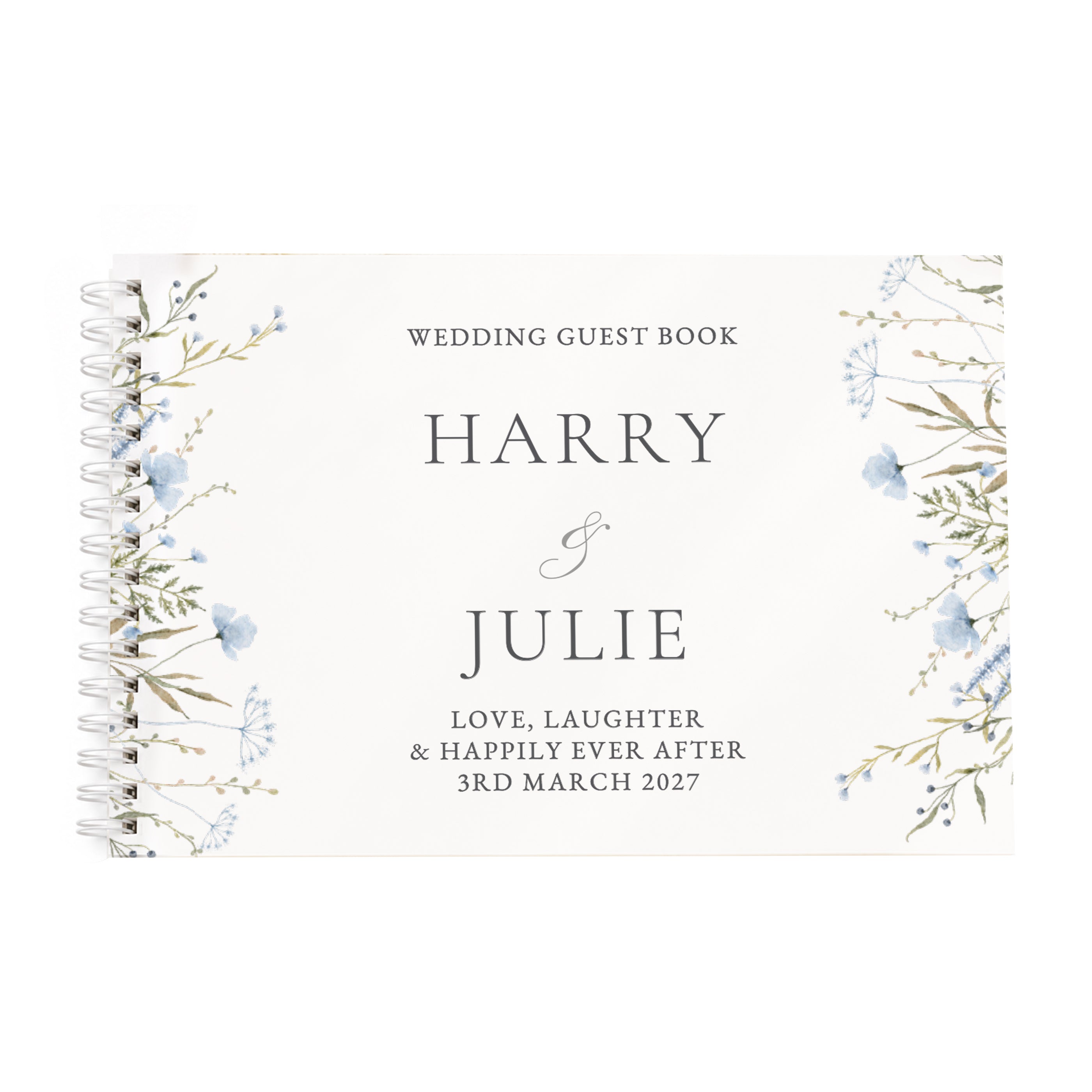 Personalised Blue Wild Flowers Wedding Guest Book