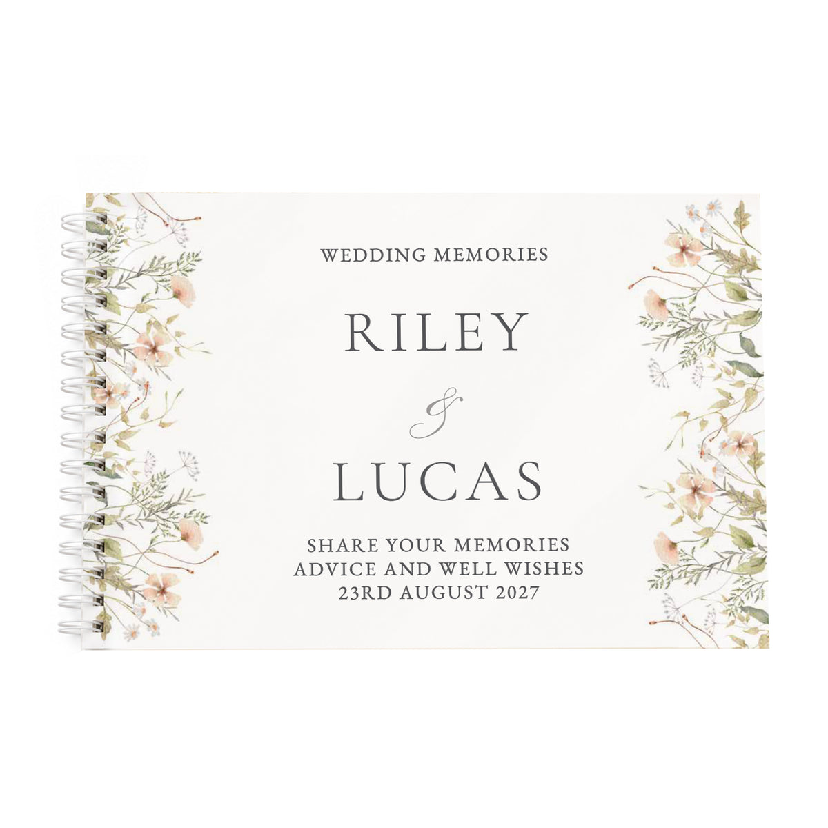 Personalised Peach Wild Flowers Wedding Guest Book