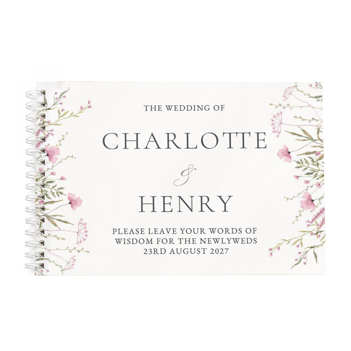 Personalised Pink Wild Flowers Wedding Guest Book
