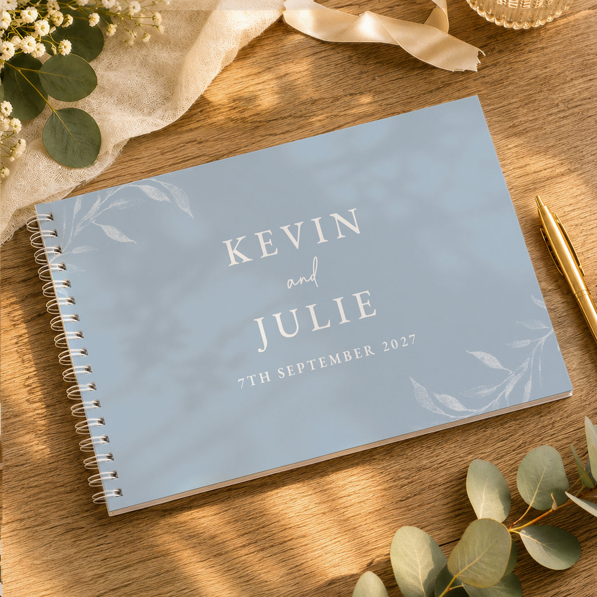 Personalised Botanical Baby Blue Wedding Guest Book