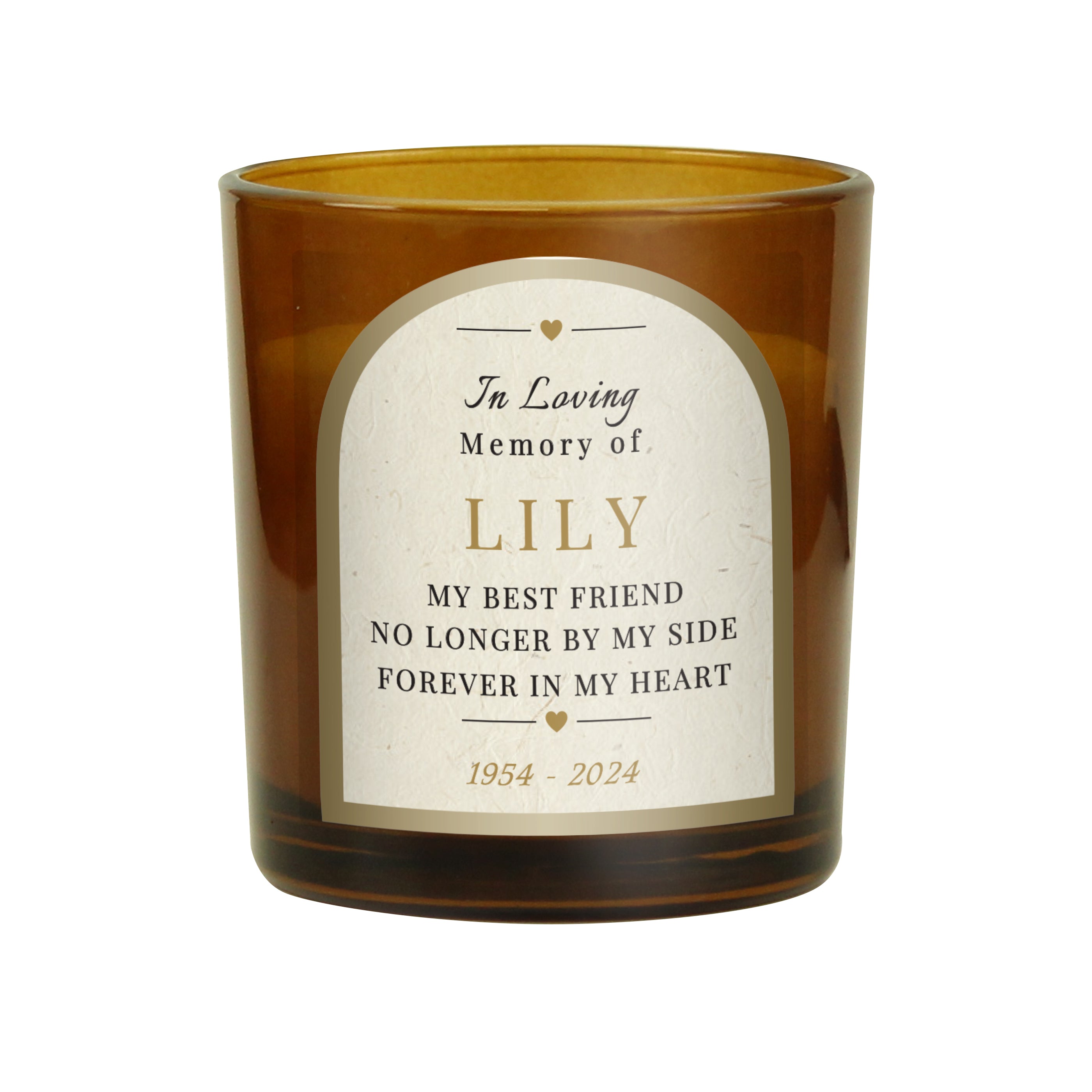 Personalised In Loving Memory Amber Glass Candle