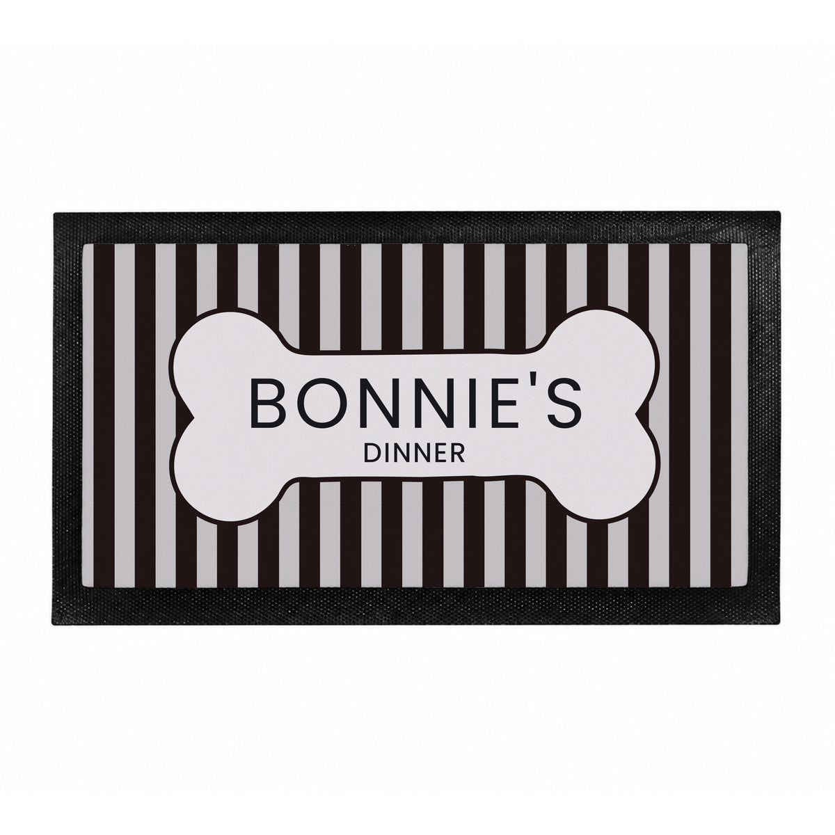 Personalised Black Stripe Pet Bowl Mat