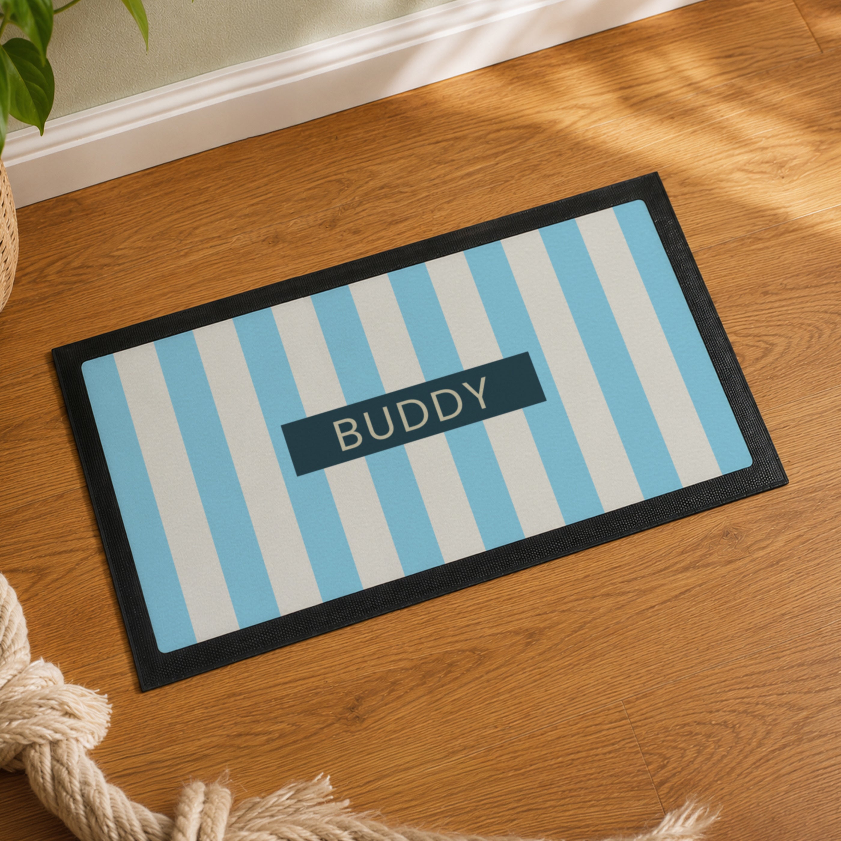 Personalised Blue Stripe Pet Bowl Mat