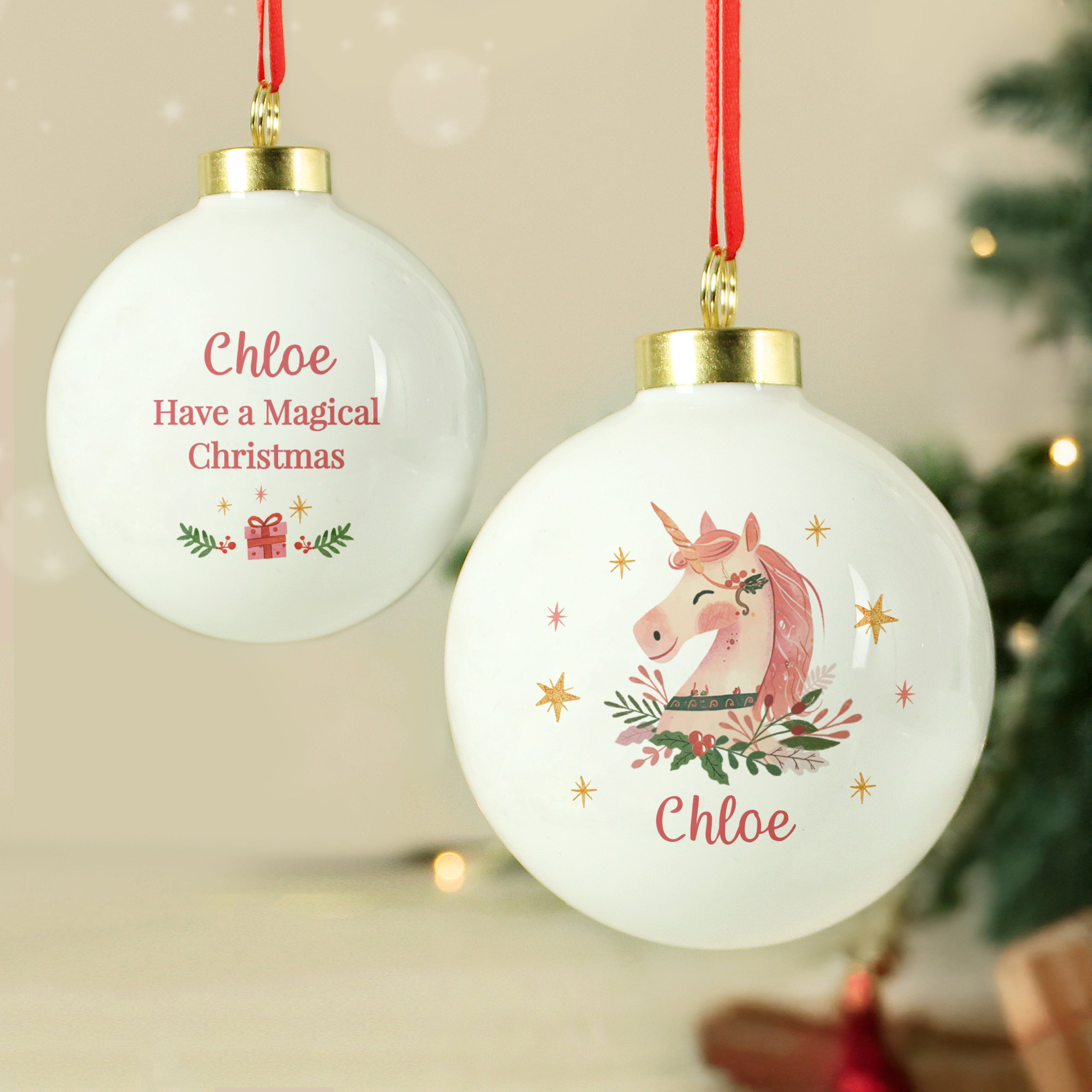 Personalised Unicorn Christmas Bauble