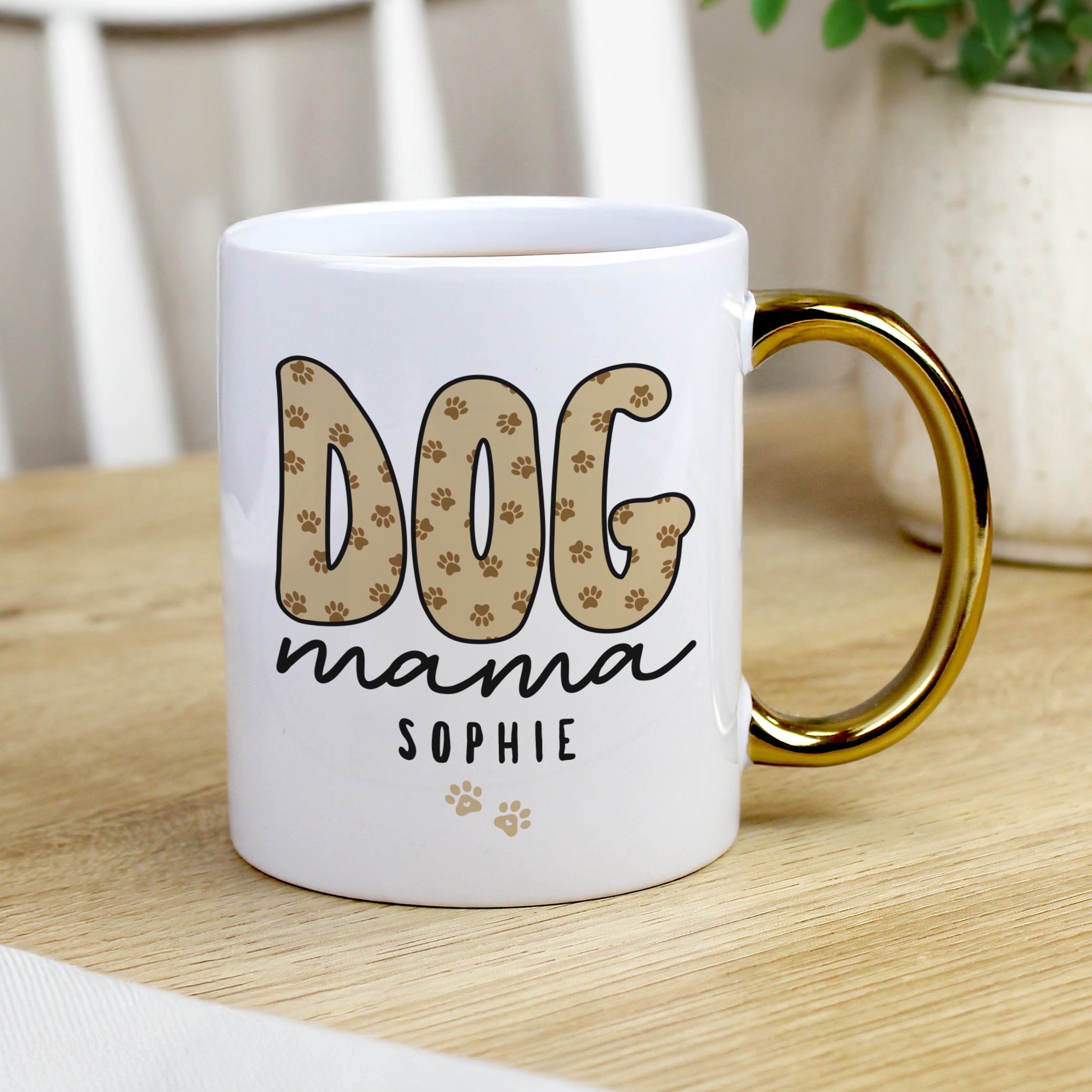 Personalised Dog Mama Gold Handle Mug