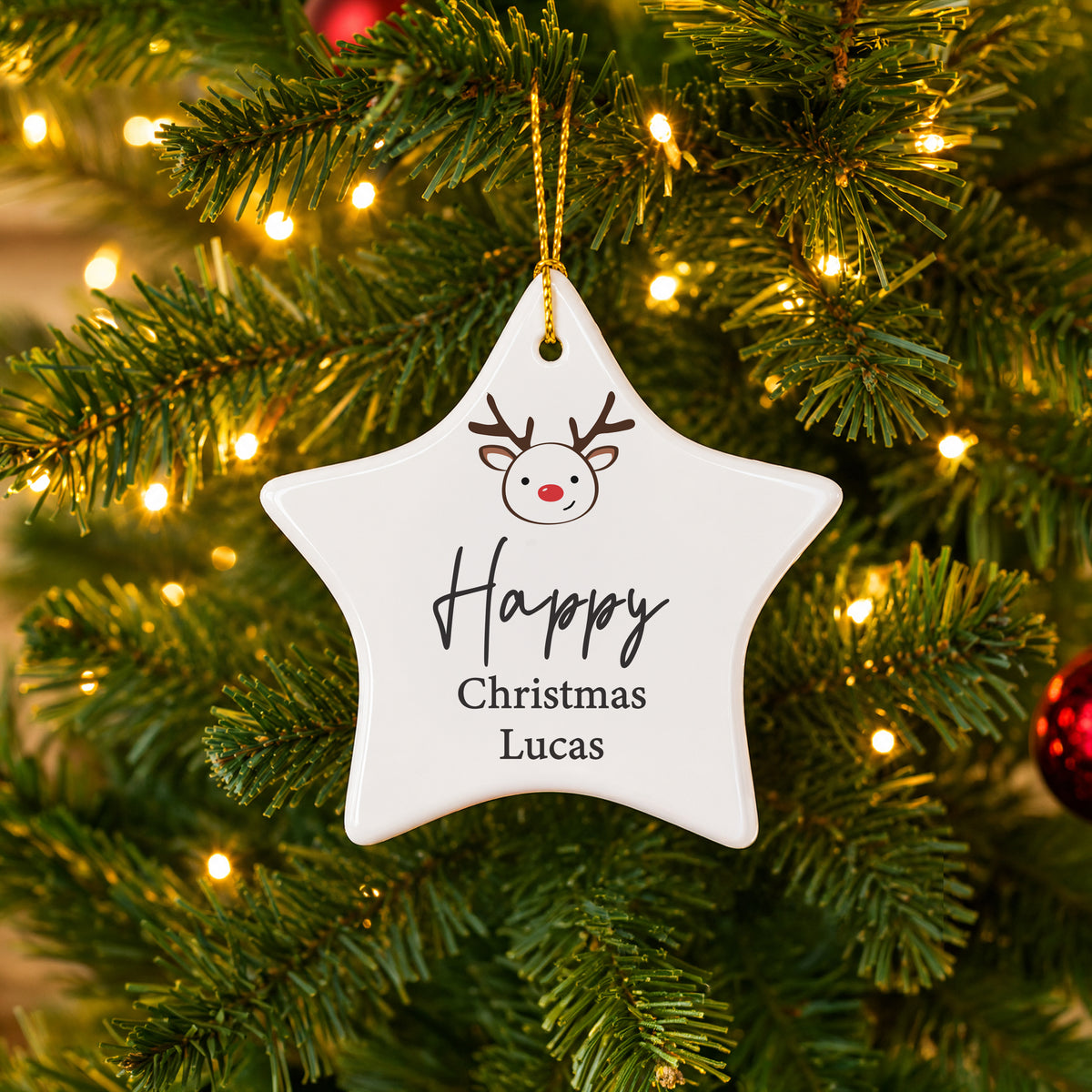 Personalised Reindeer Ceramic Star Decoration