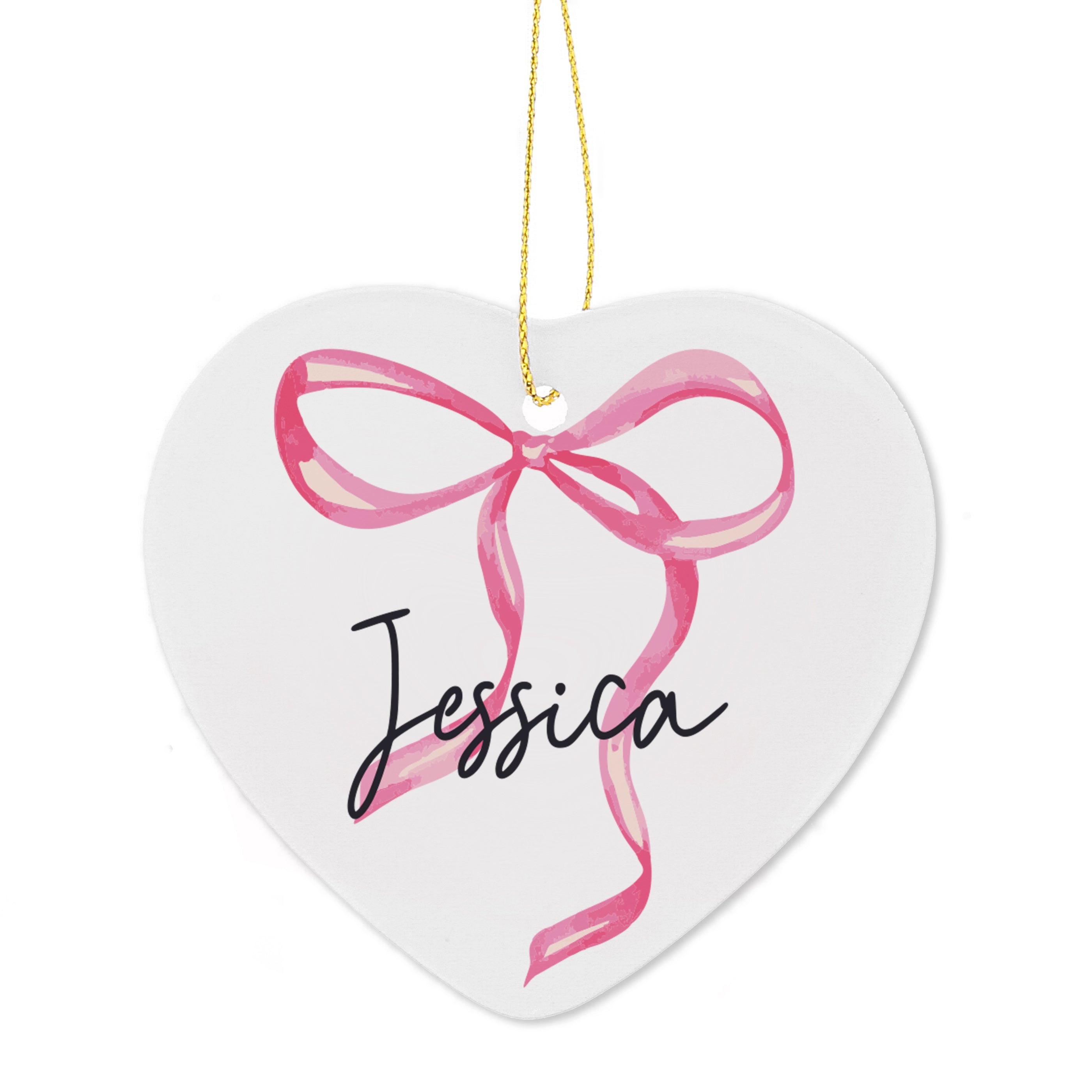 Personalised Pink Bow Ceramic Heart Decoration