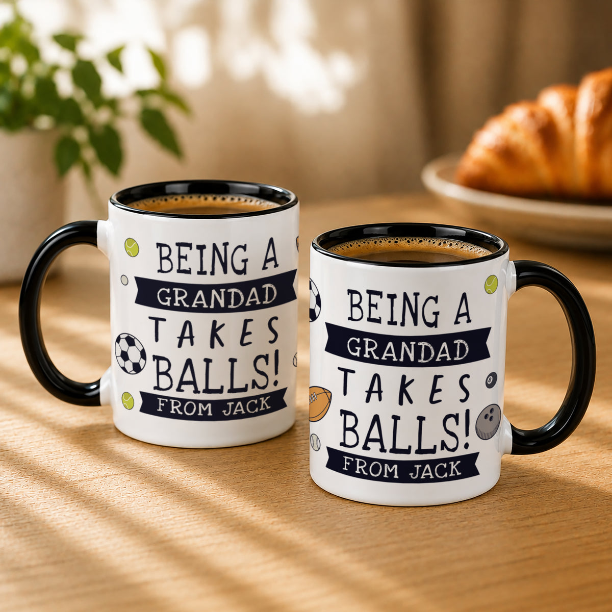 Personalised Takes Balls Black Handle Mug