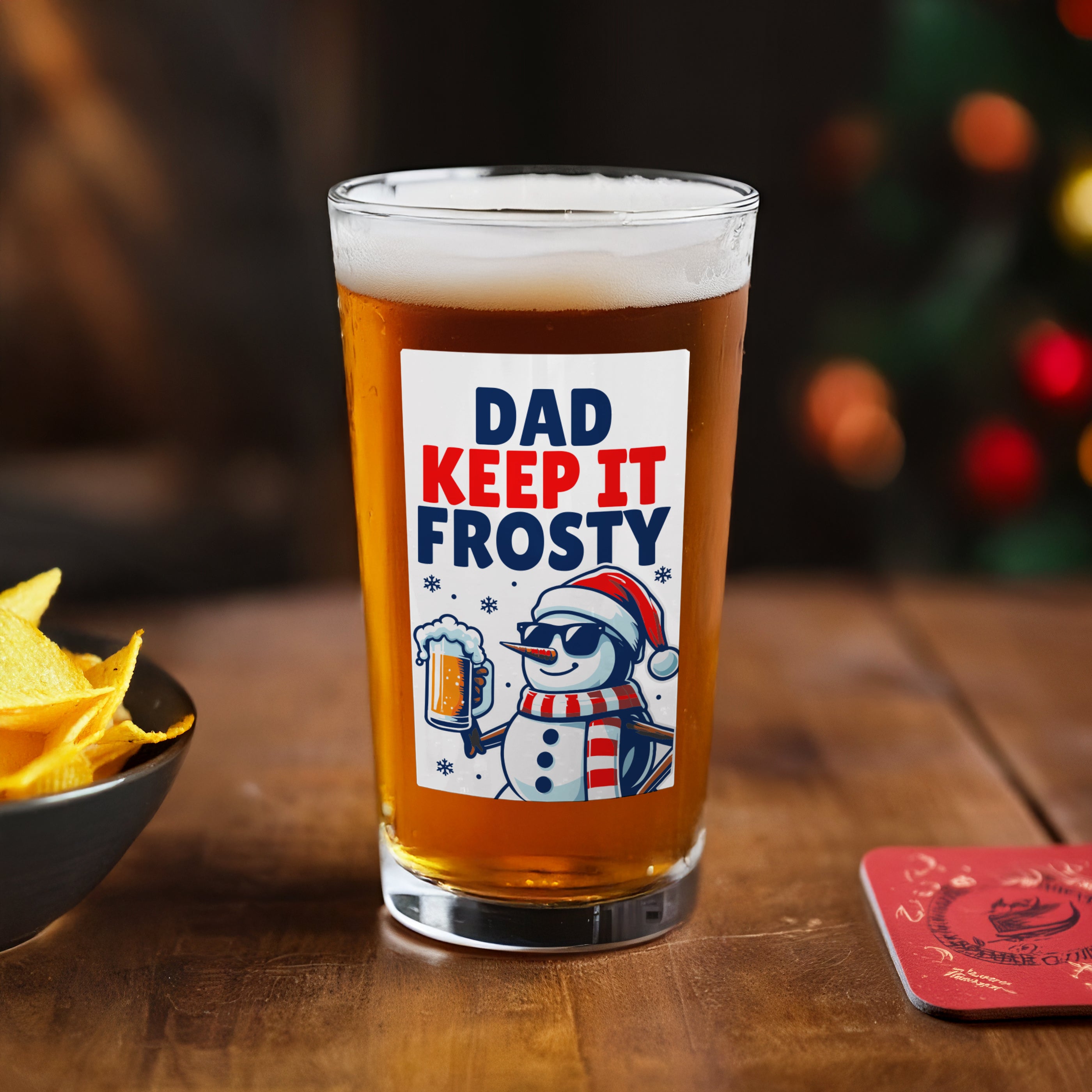 Personalised Snowman Pun Christmas Beer Glass
