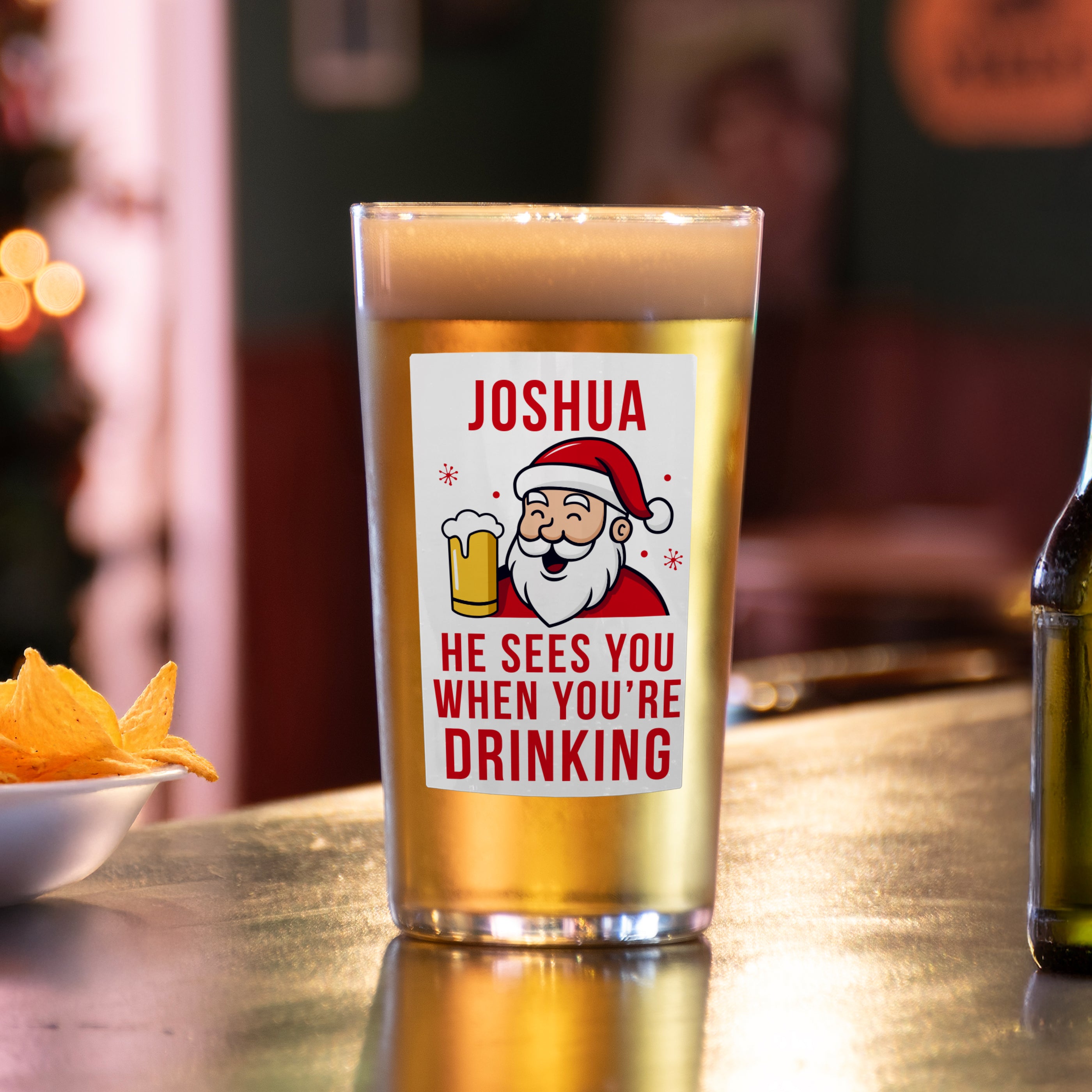Personalised Santa Pun Christmas Beer Glass