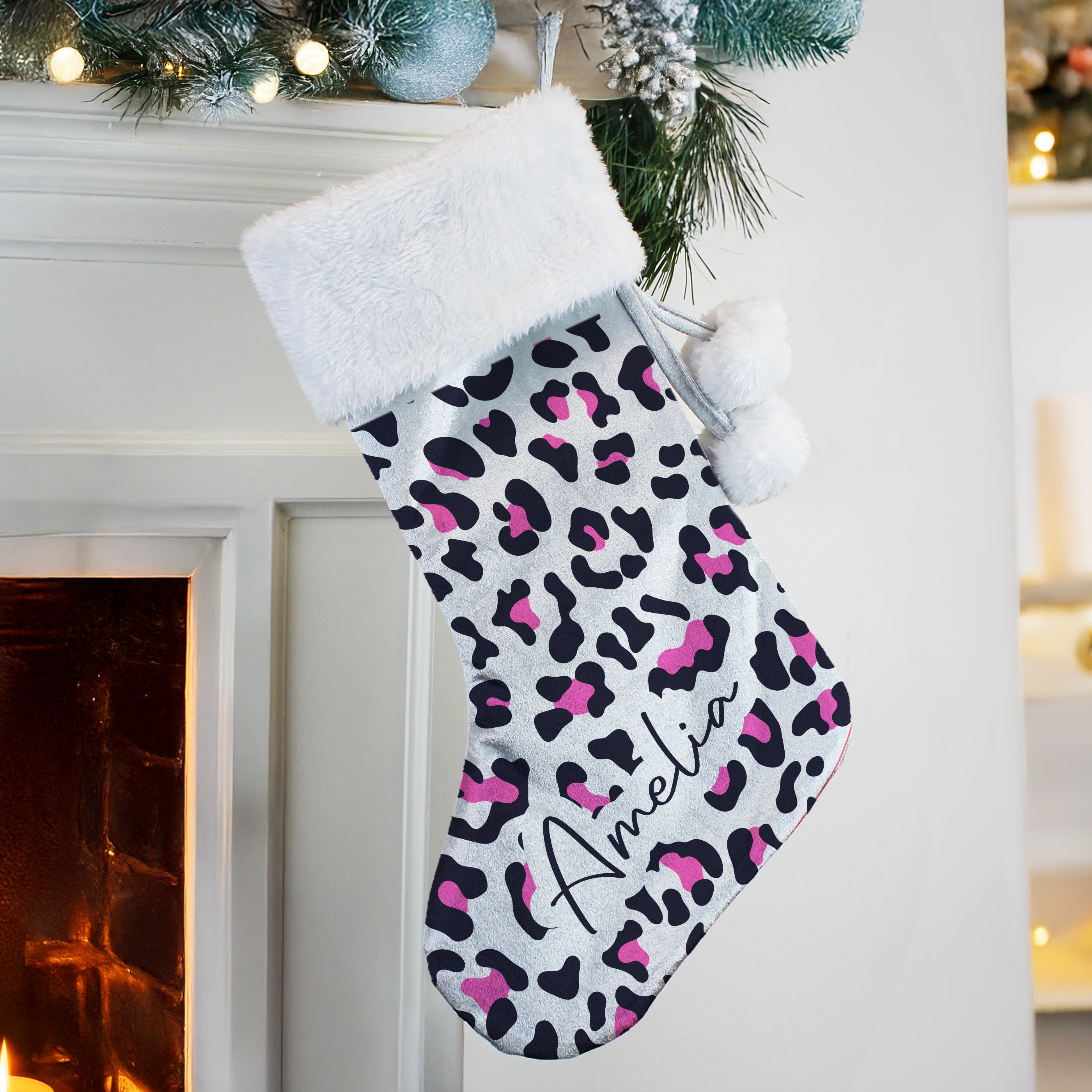 Personalised Leopard Print Christmas Stocking